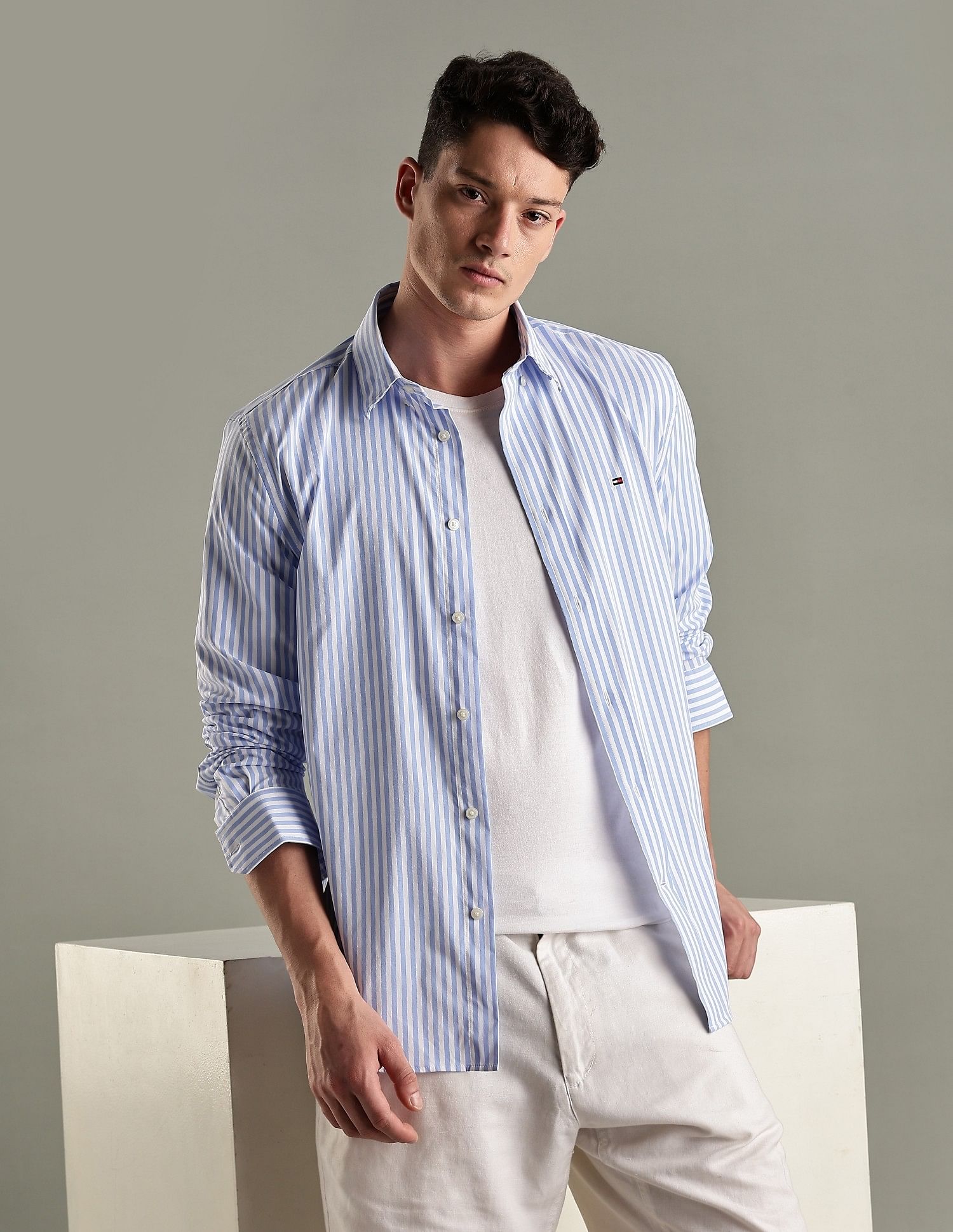 Tommy Hilfiger Striped Regular-Fit Twill Woven Shirt