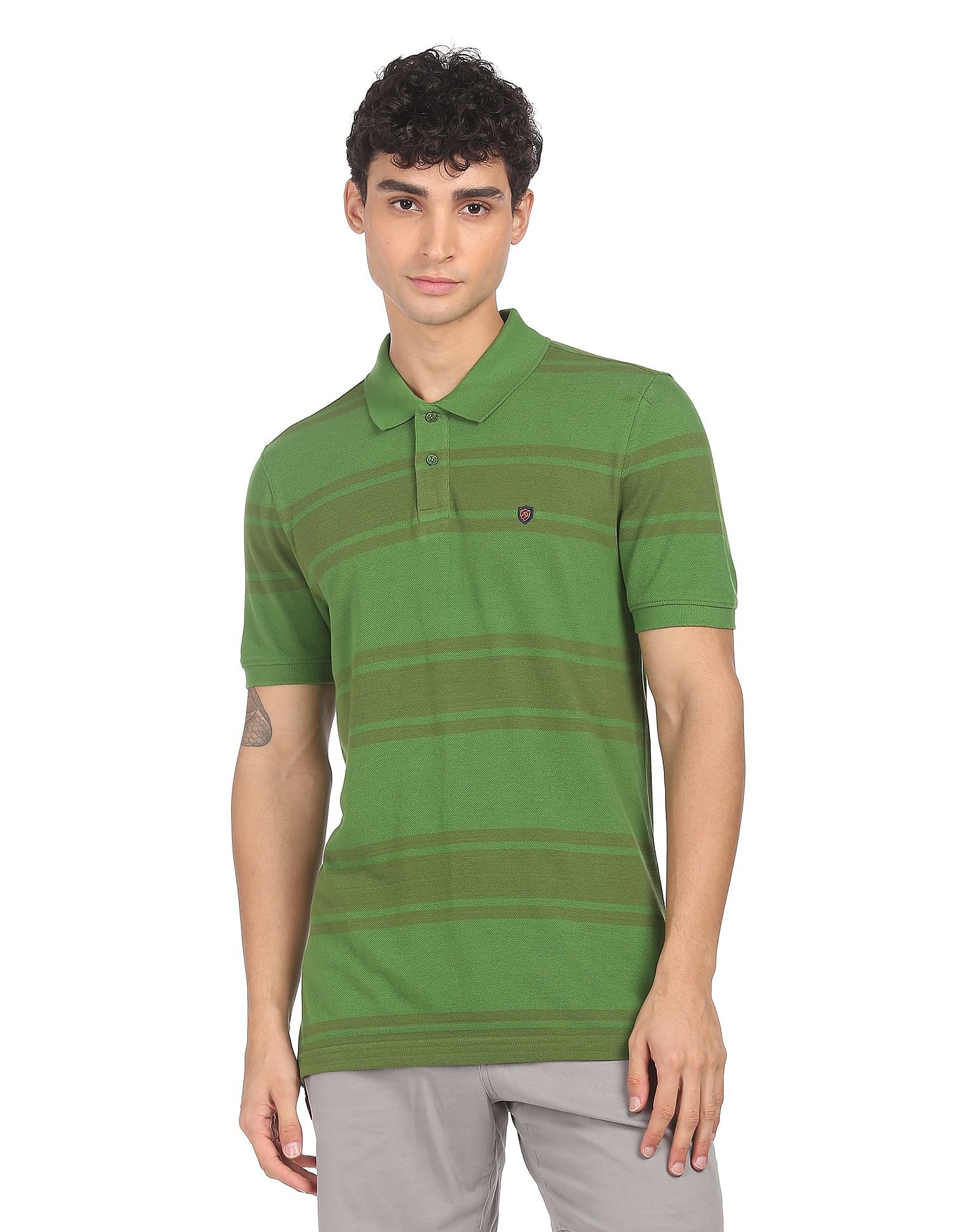 AD by Arvind Cotton Horizontal Striped Polo Shirt