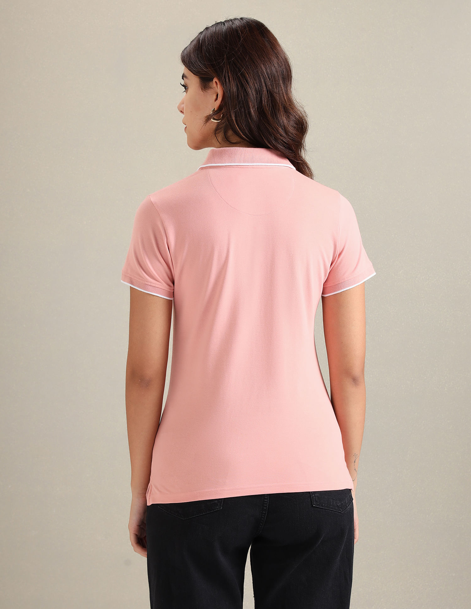 U.S. Polo Assn. Women Tipped Sleeve Hem Pique Polo Shirt