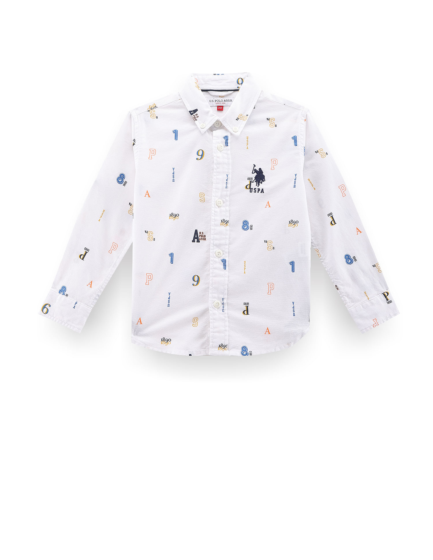U.S. Polo Assn. Kids Boys Typography Print Dobby Cotton Shirt