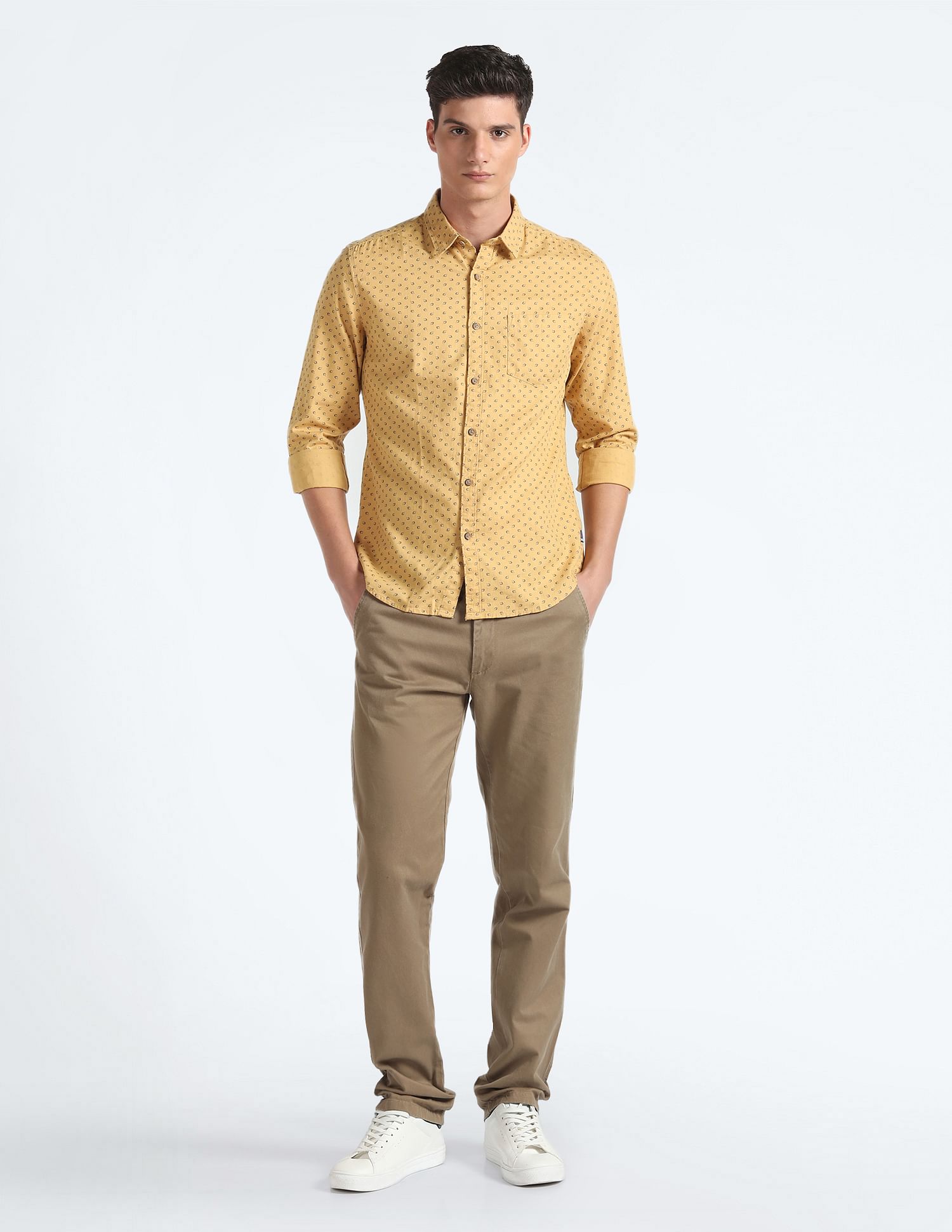 Flying Machine Herringbone Weave Motif Print Shirt