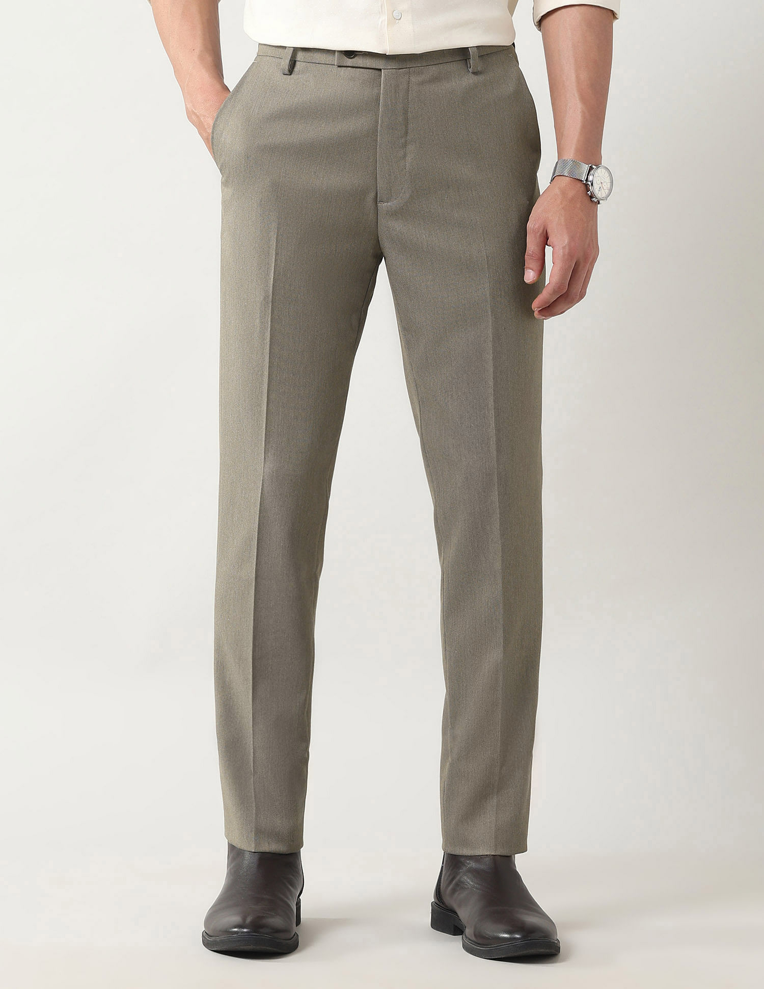 Arrow Slim Fit Solid Trousers