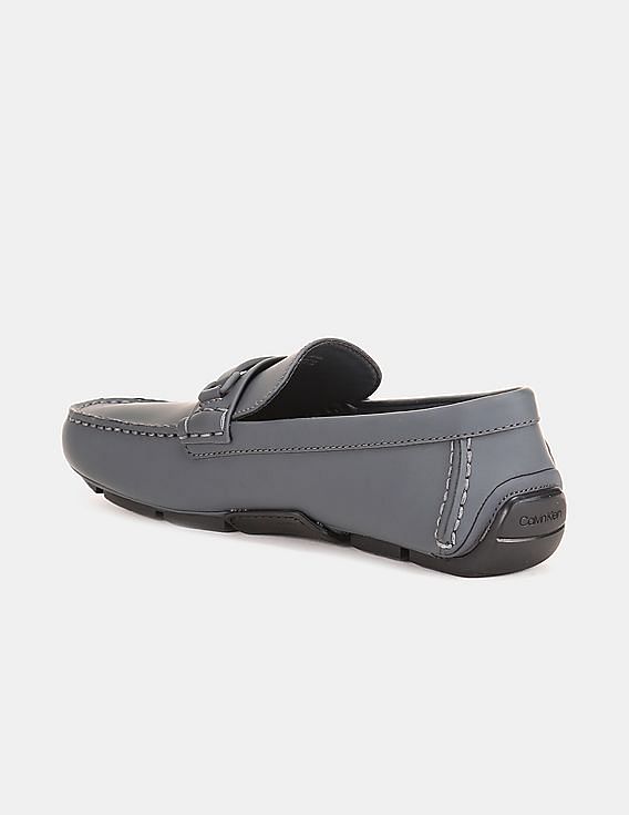 Buy Calvin Klein Men Men Grey Logo Vamp Strap Leather Loafers 