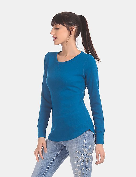 Buy GAP Blue Long Sleeve Waffle Knit T-Shirt - NNNOW.com