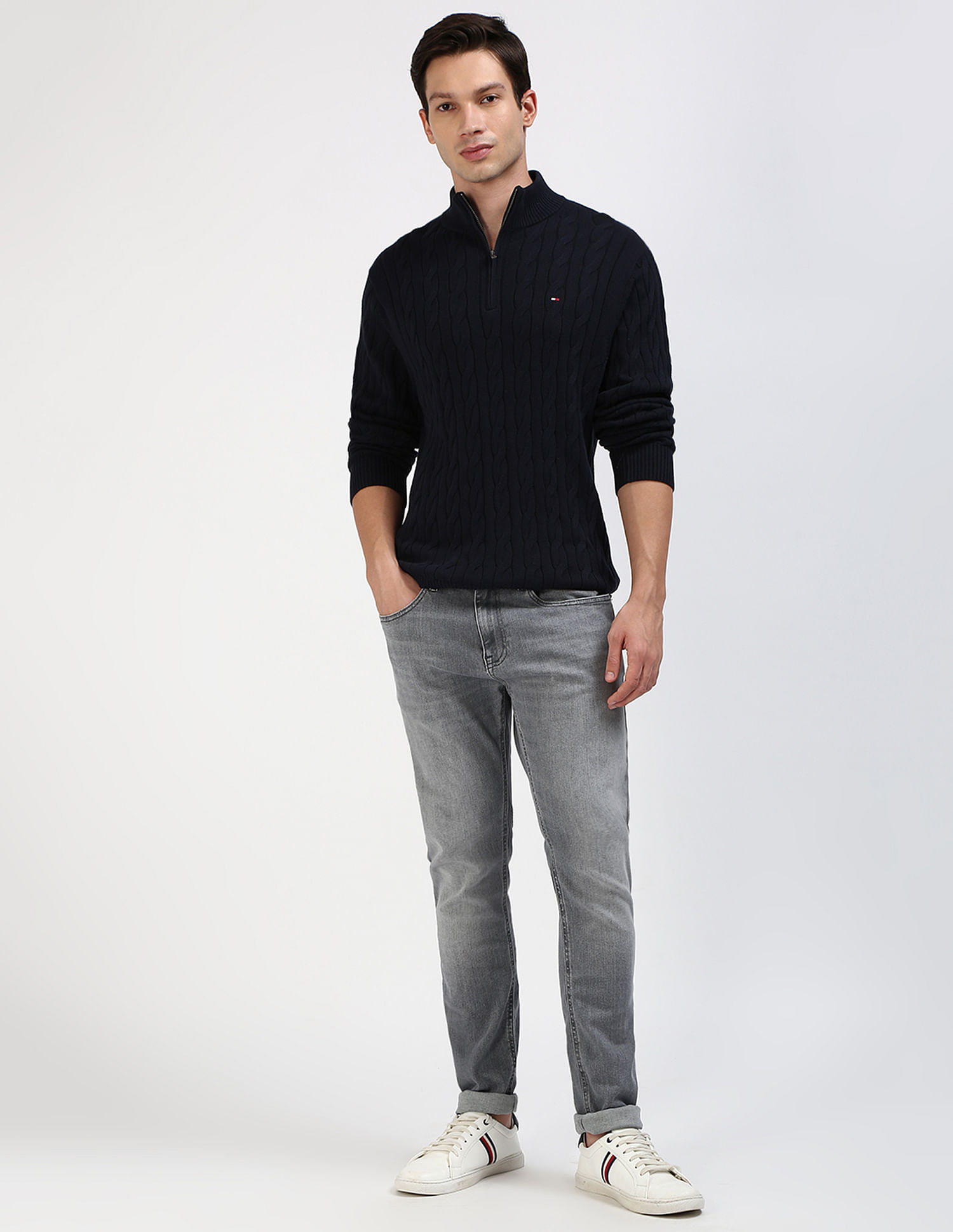 Tommy Hilfiger Cotton Cable Mock Neck Sweater