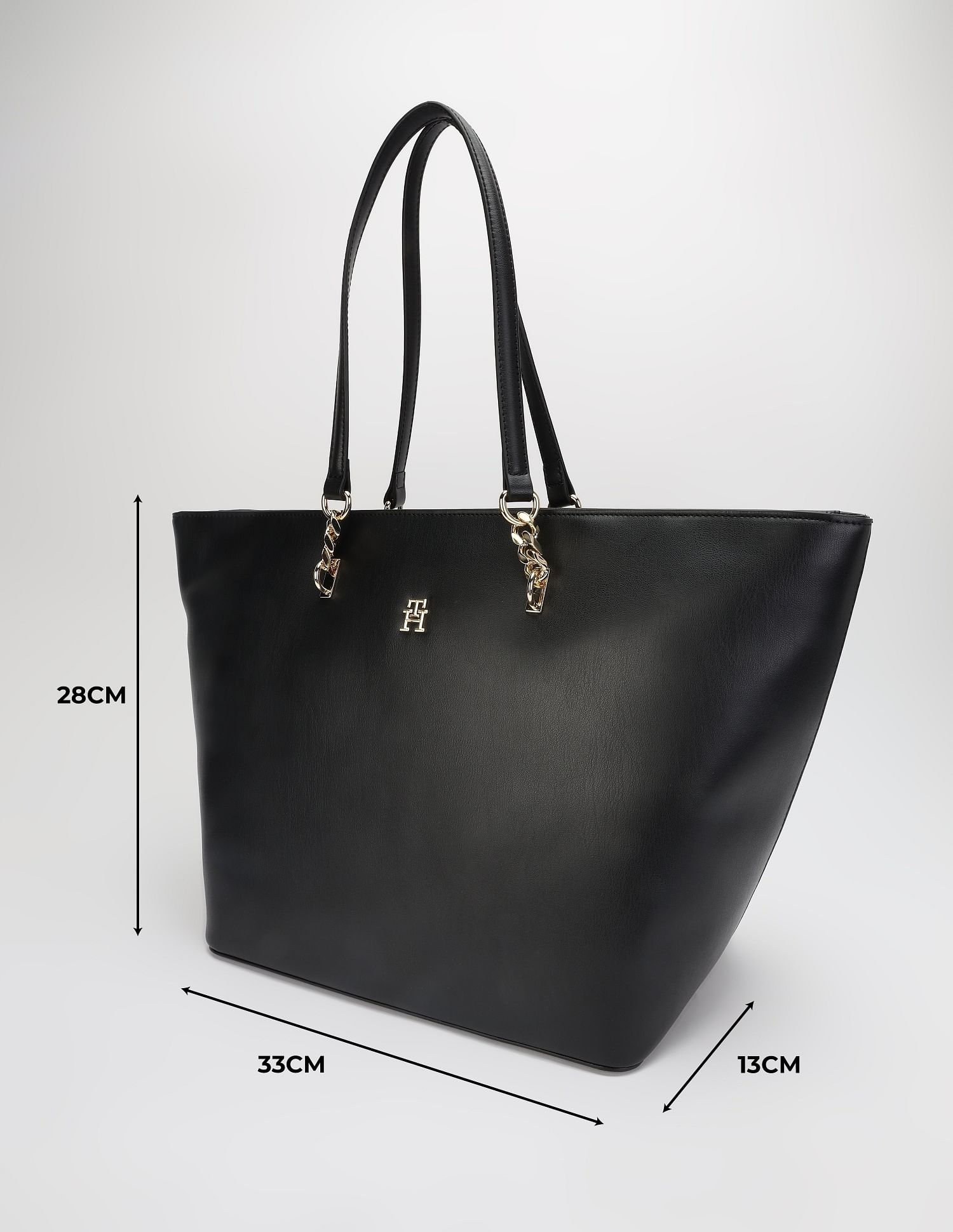 Tommy Hilfiger Solid Black Pu Tote Bag