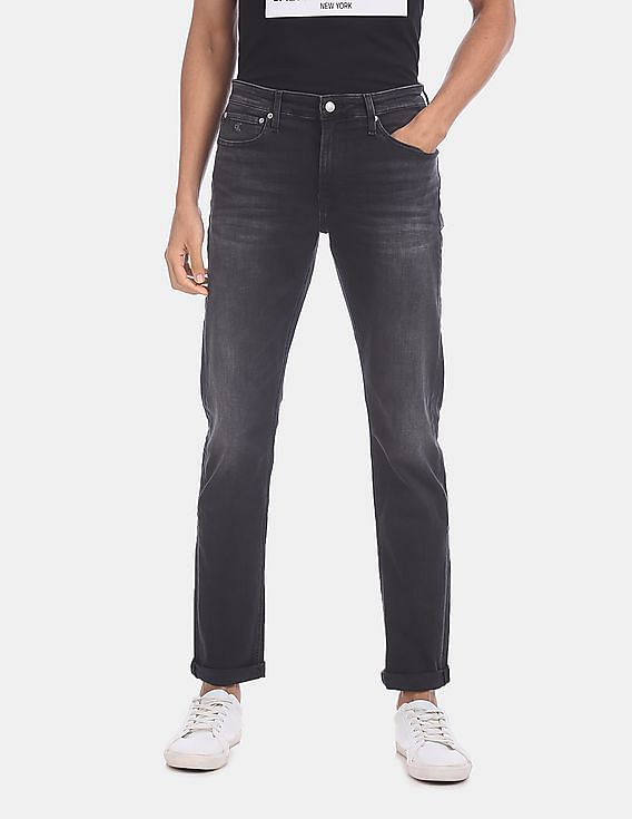Calvin Klein Men Black Slim Fit Stone Wash Infinite Flex Jeans