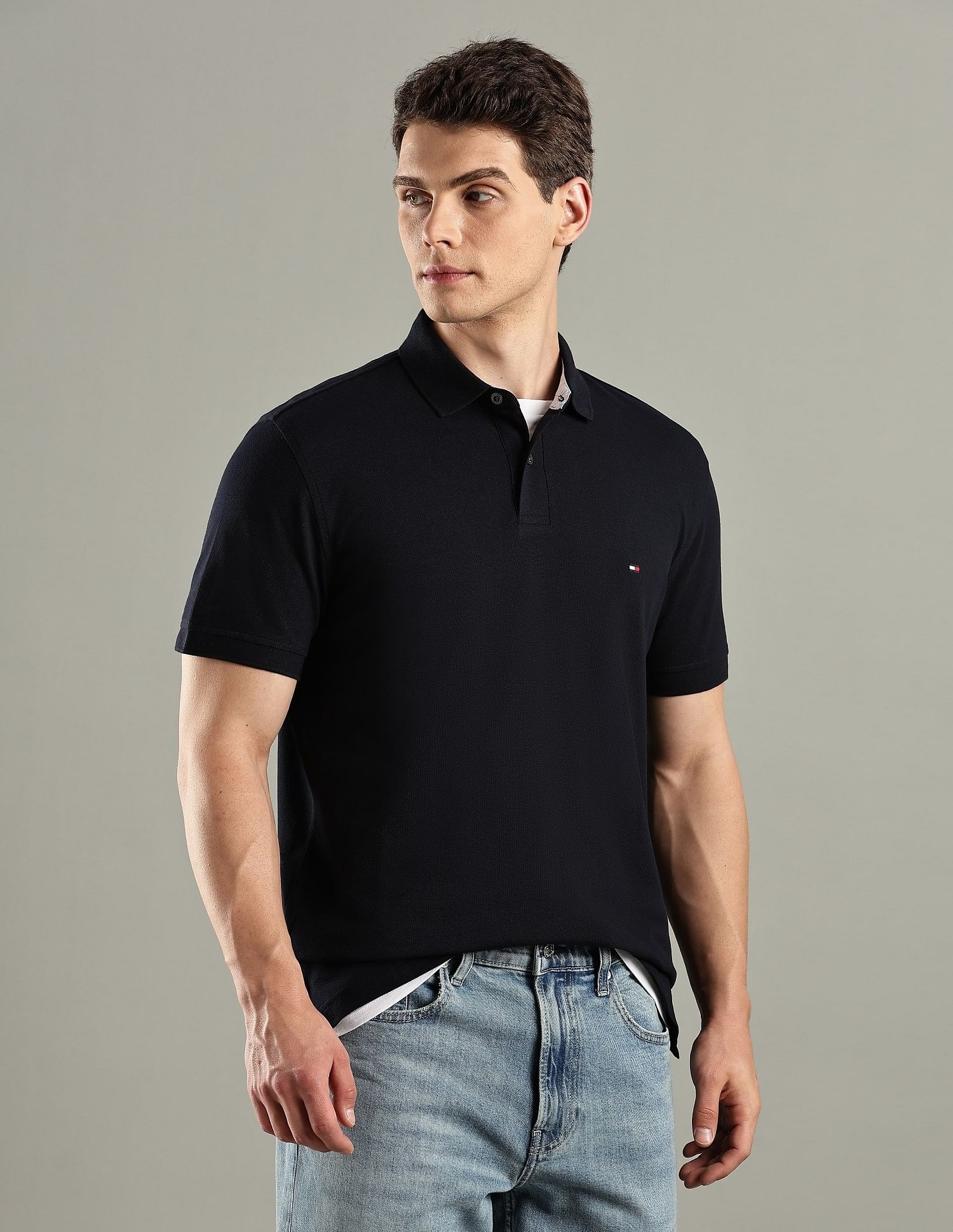 Tommy Hilfiger Solid Regular-Fit Cotton Polo T-Shirt