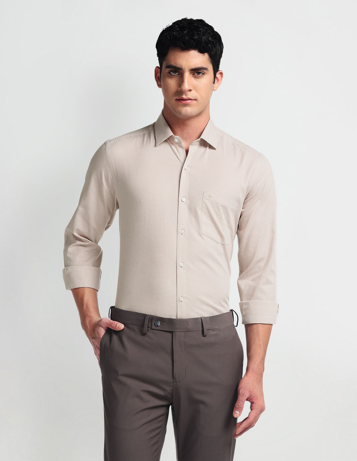 Arrow Self Design Manhattan Slim Fit Shirt