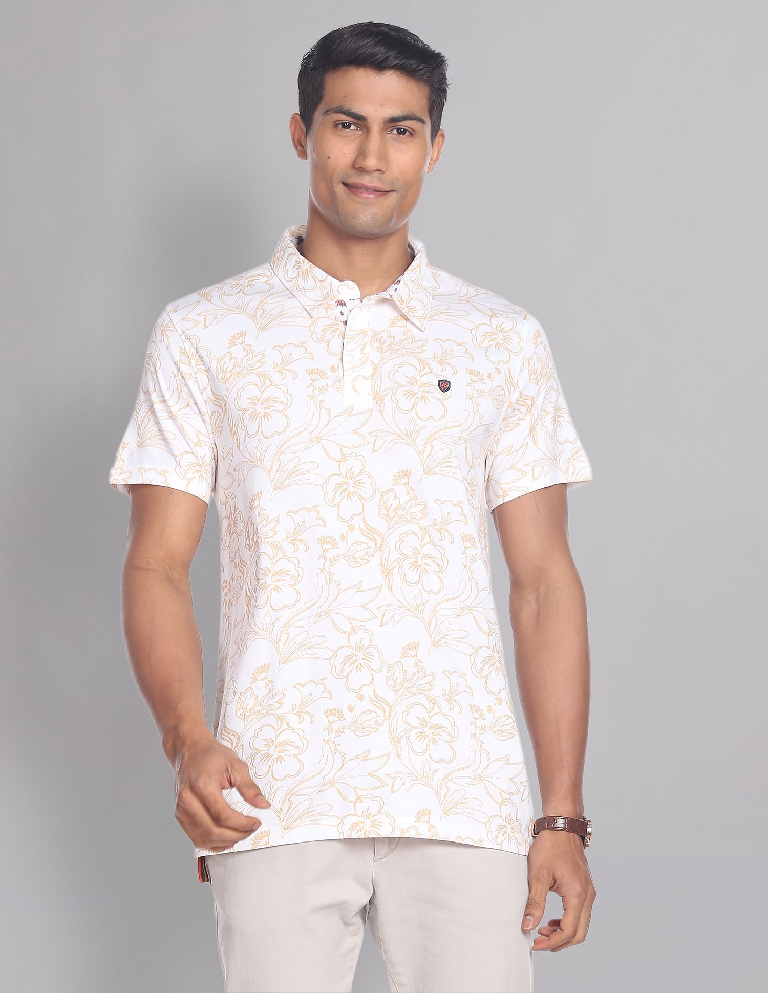 AD by Arvind Floral Print COOL-IT Real Deal Polo Shirt