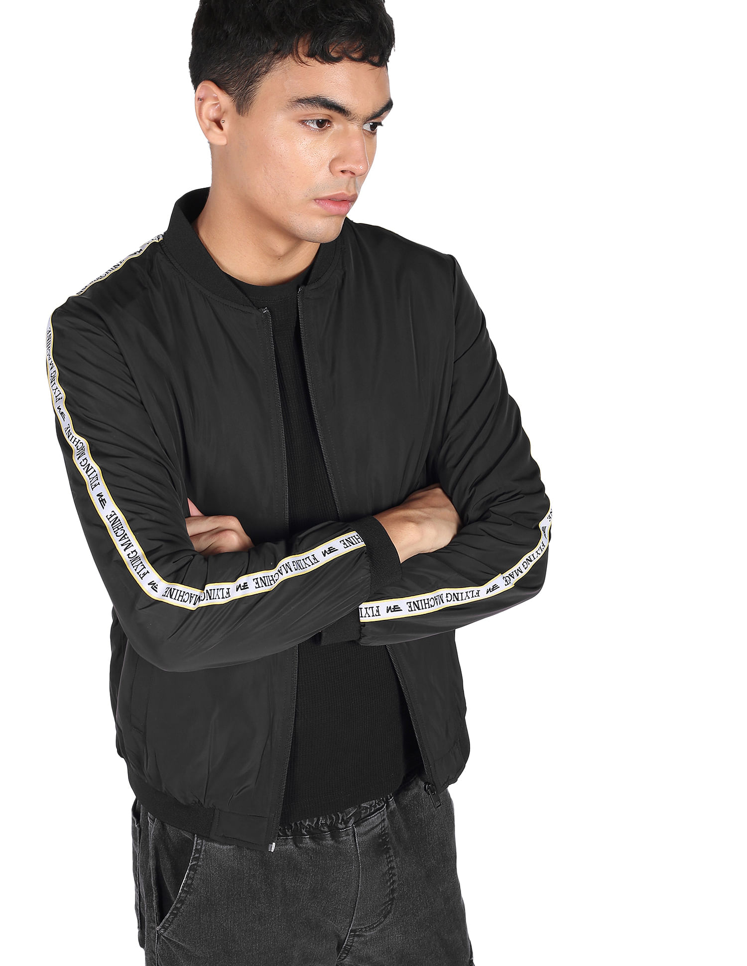 Black polyester shop bomber jacket