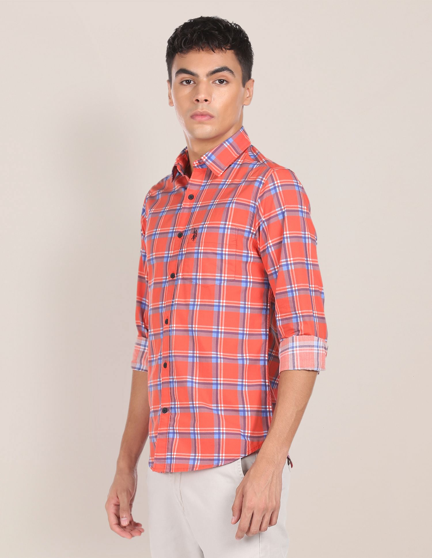 U.S. Polo Assn. Spread Collar Cotton Check Casual Shirt