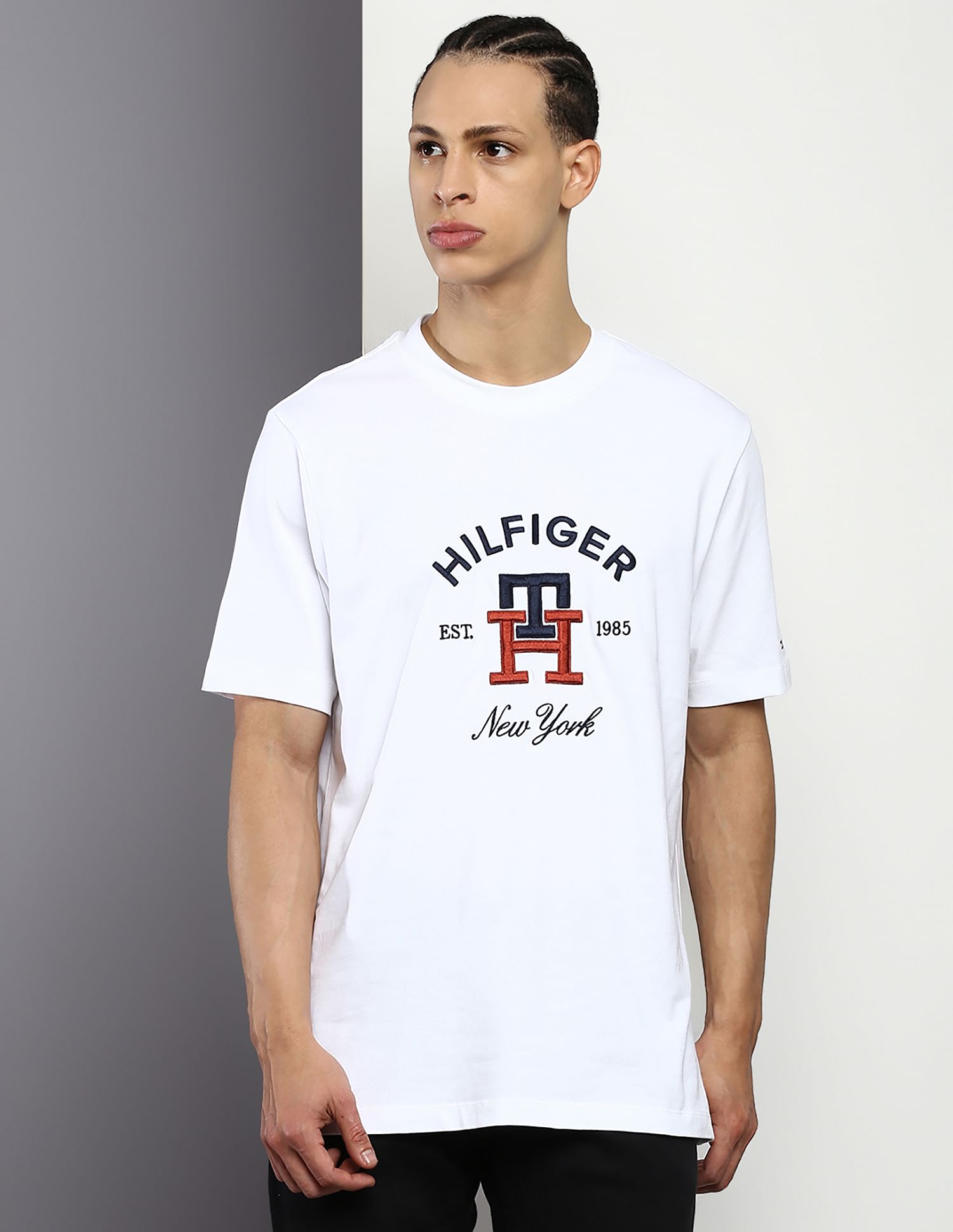 Buy Tommy Hilfiger Organic Monogram Cotton T-Shirt Embroidered