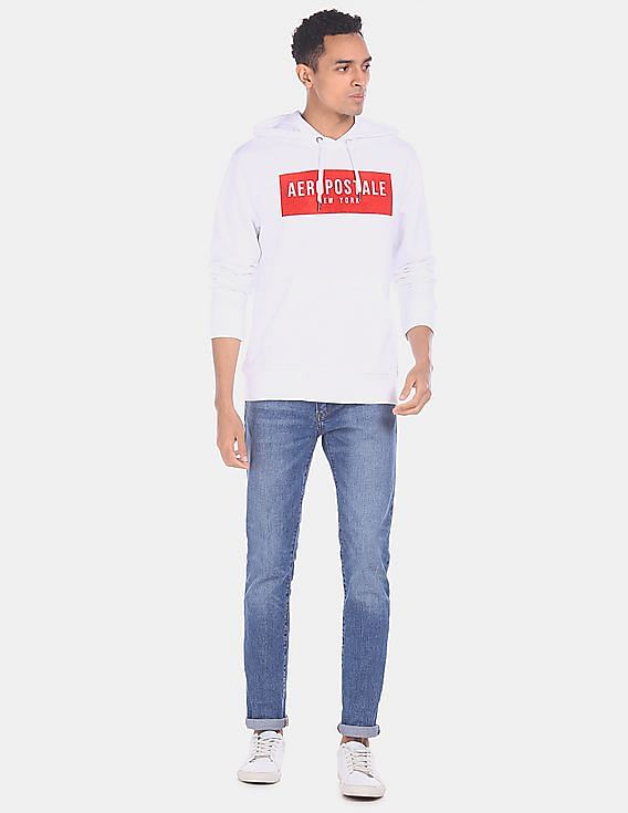 Aeropostale Men White Crew Neck Brand Print Sweatshirt