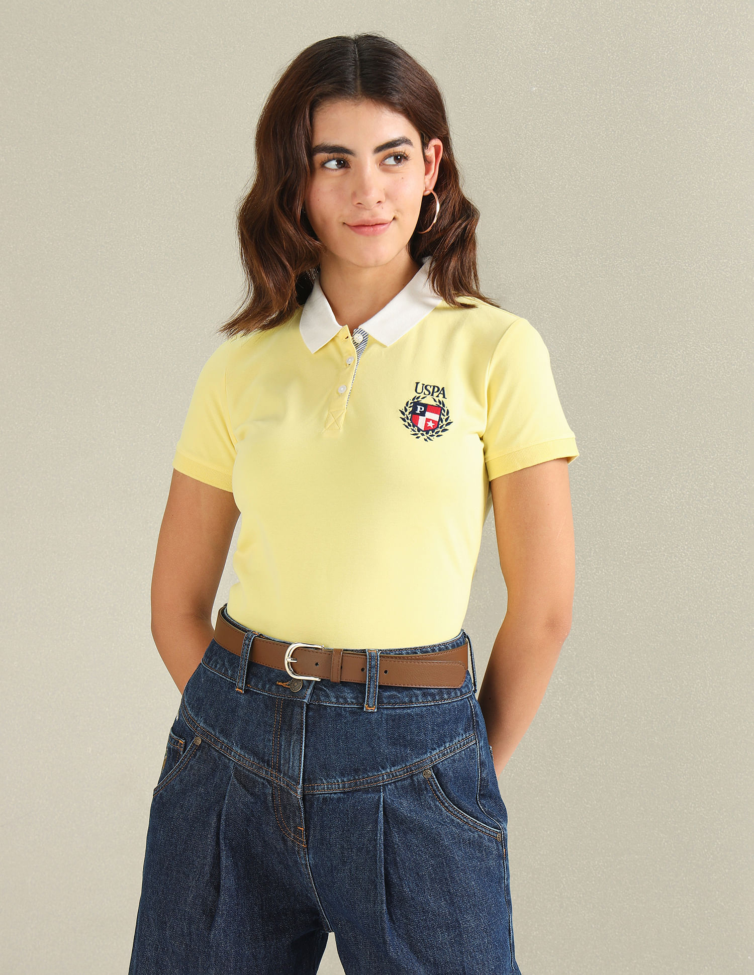 U.S. Polo Assn. Women Contrast Collar Crest Polo Shirt