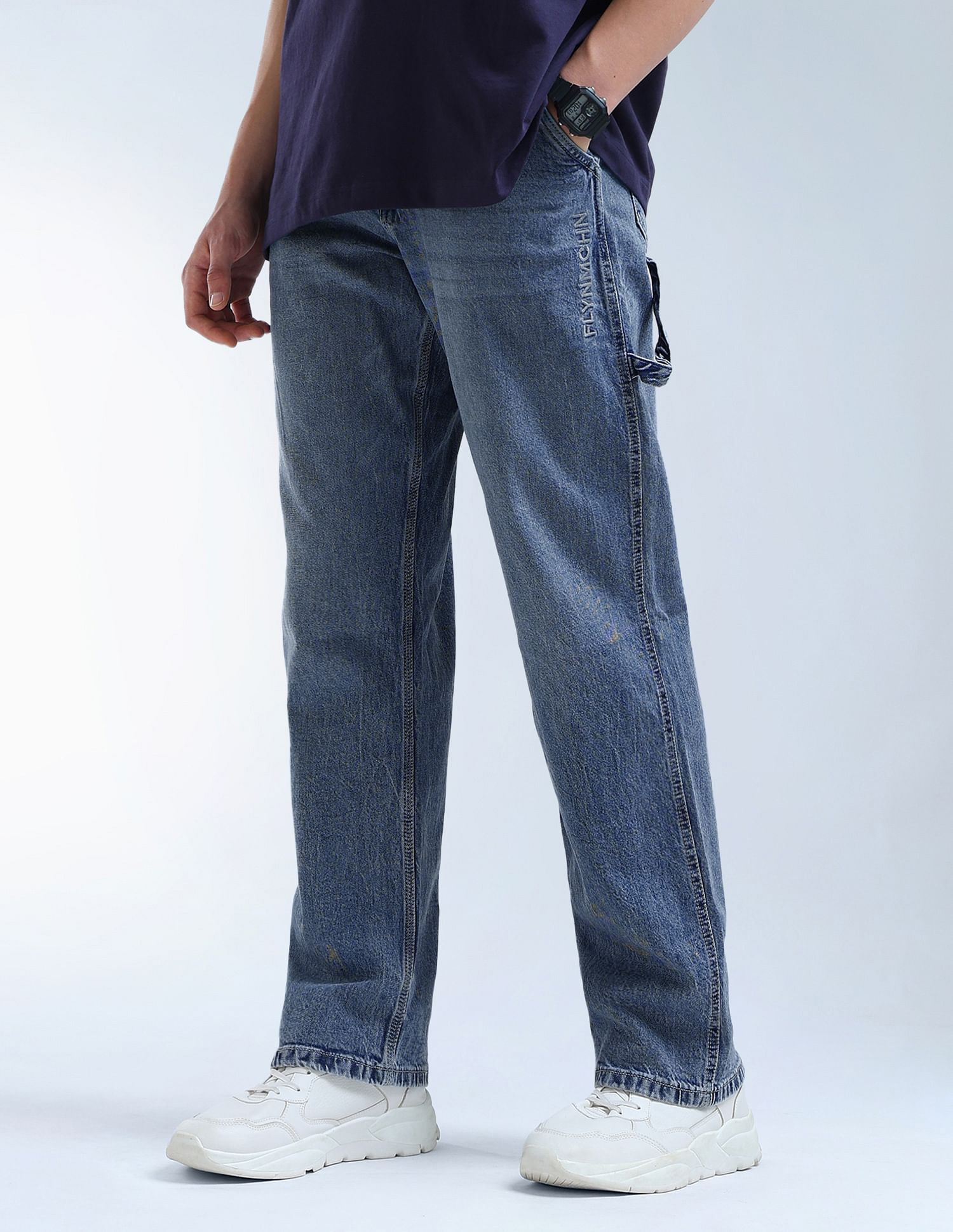 Flying Machine Cobain Loose Fit Whiskered Jeans