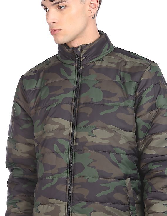 Army print puffer clearance jacket