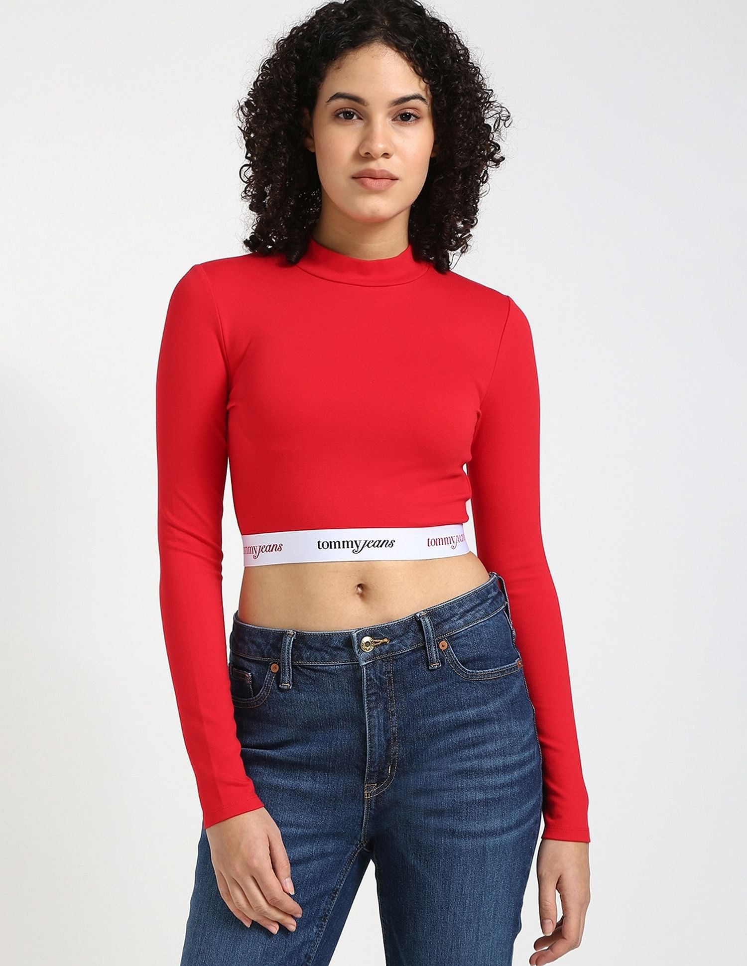 Tommy Hilfiger Regular-Fit Viscose Mock Neck Crop Top