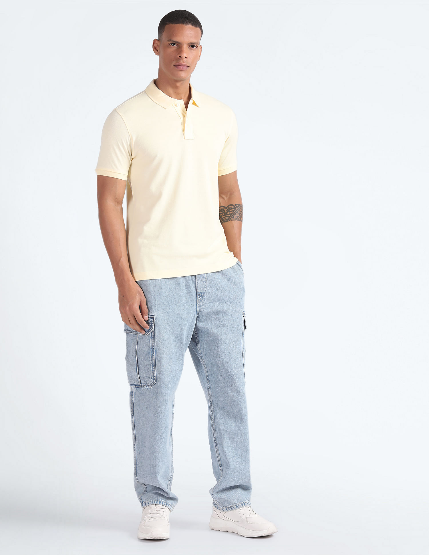 Flying Machine Solid Cotton Polo Shirt