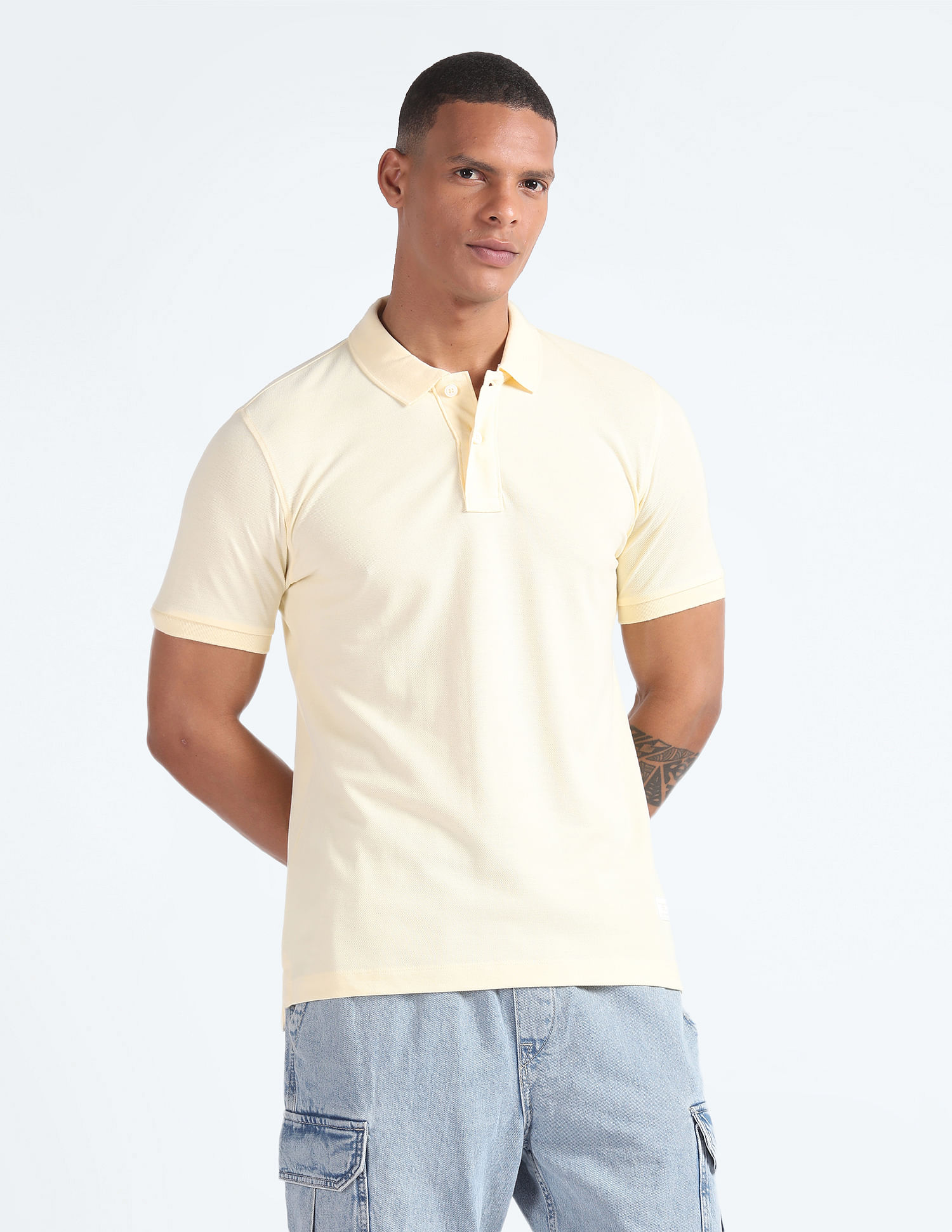 Flying Machine Solid Cotton Polo Shirt
