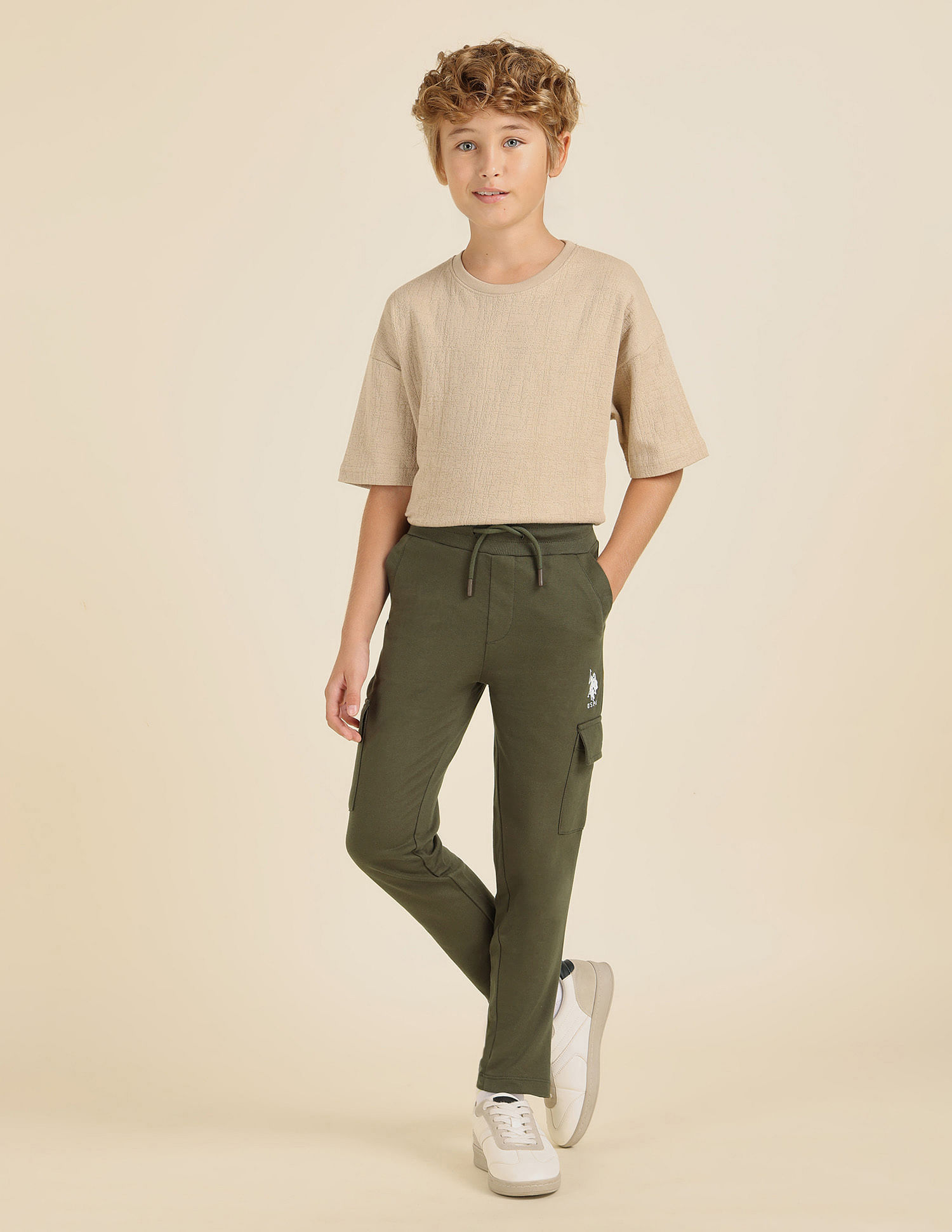U.S. Polo Assn. Kids Boys Solid Pure Cotton Track Pants