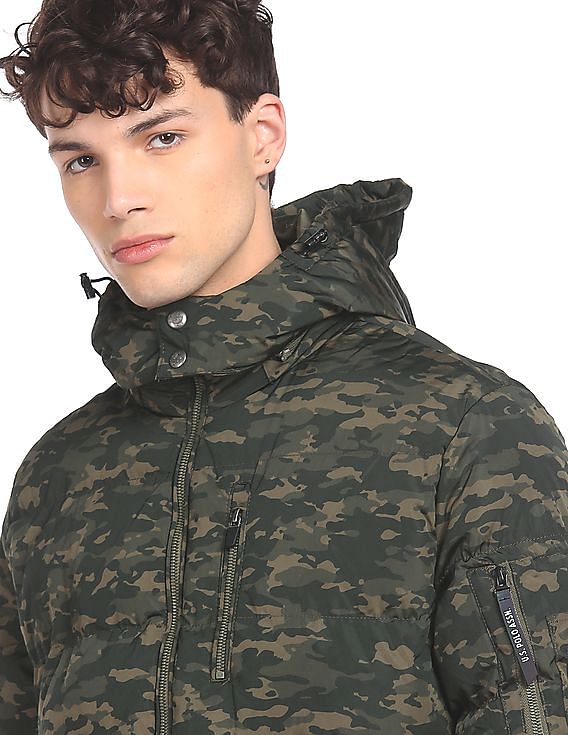 U.S. Polo Assn. Denim Co. Men Olive Long Sleeve Camouflage Print Puffer Jacket