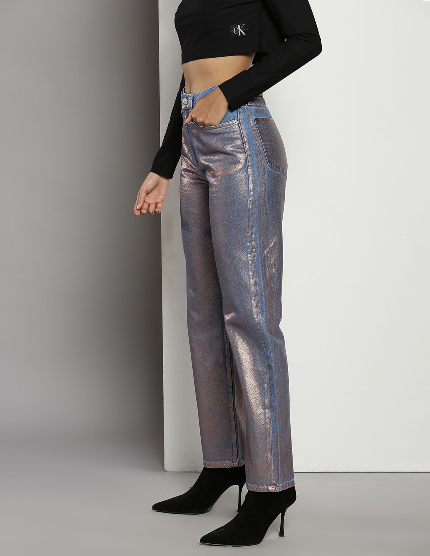 Calvin Klein High Rise Foil Print Jeans