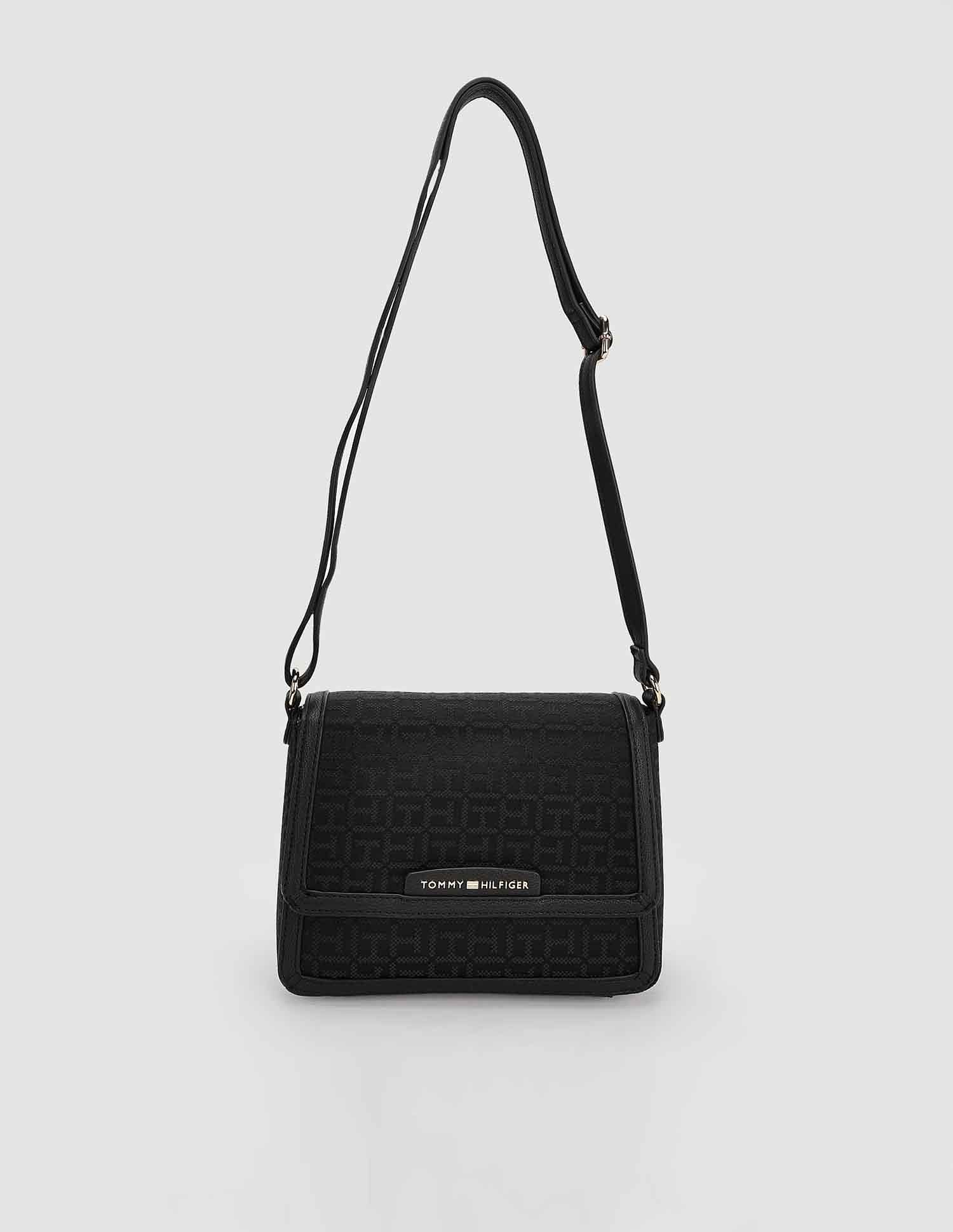 Tommy Hilfiger Printed Black Polyester Sling Bags