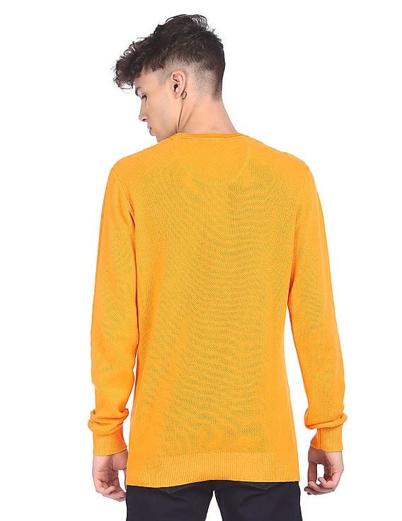Buy Aeropostale Men Mustard Crew Neck Textured Sweater