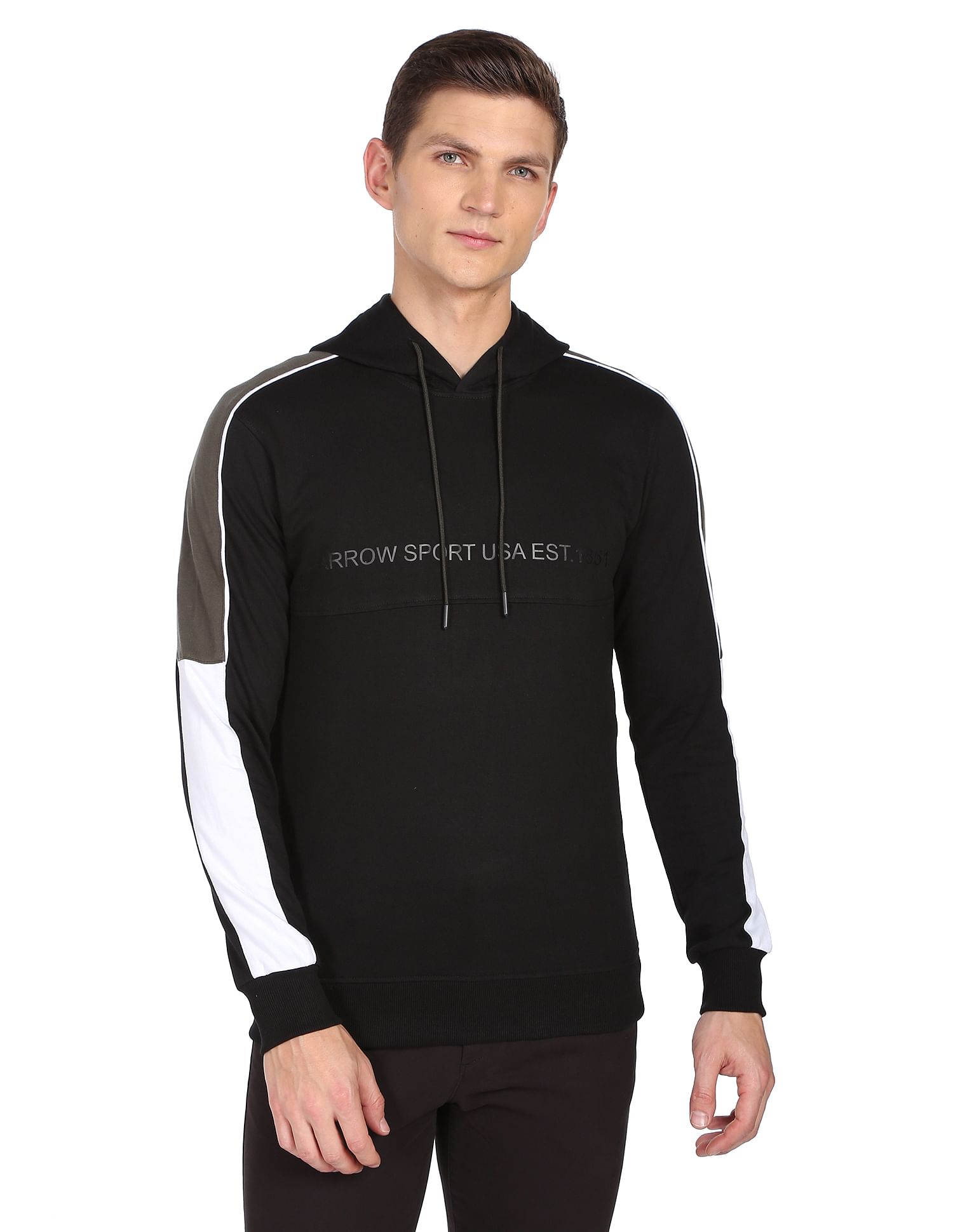 Buy Arrow Sports Contrast Panel Brand Print Hooded Sweatshirt NNNOW