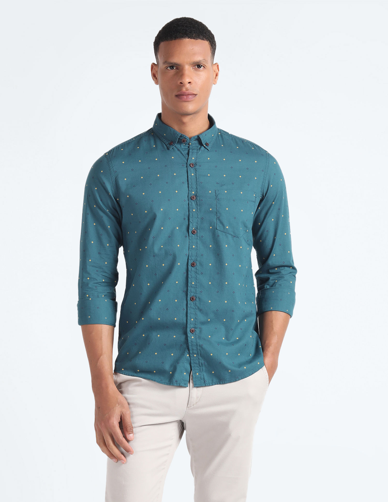 Flying Machine Geometric Print Cotton Shirt