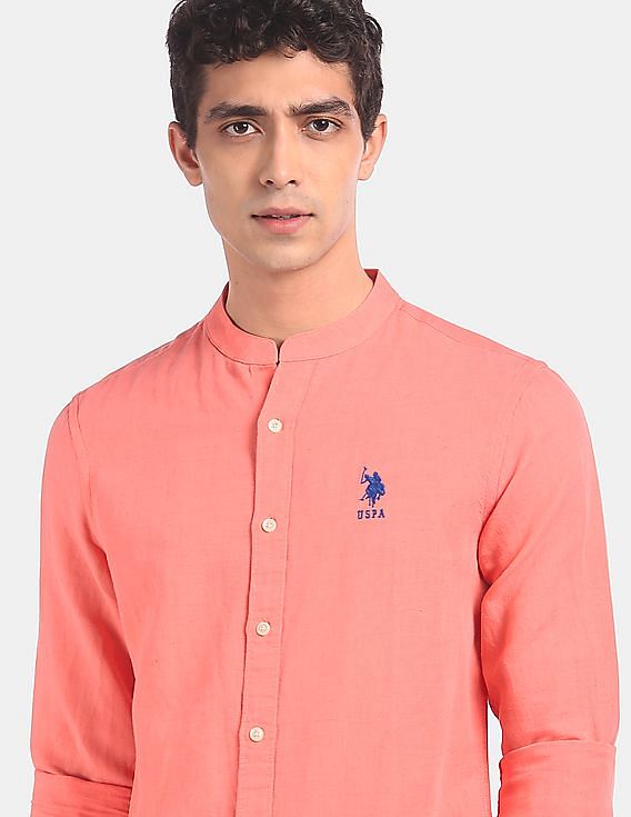 U.S. Polo Assn. Mandarin Collar Solid Casual Shirt