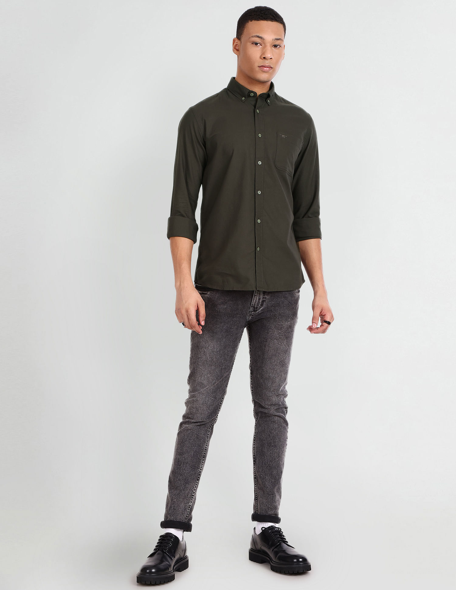 Flying Machine Solid Dobby Shirt