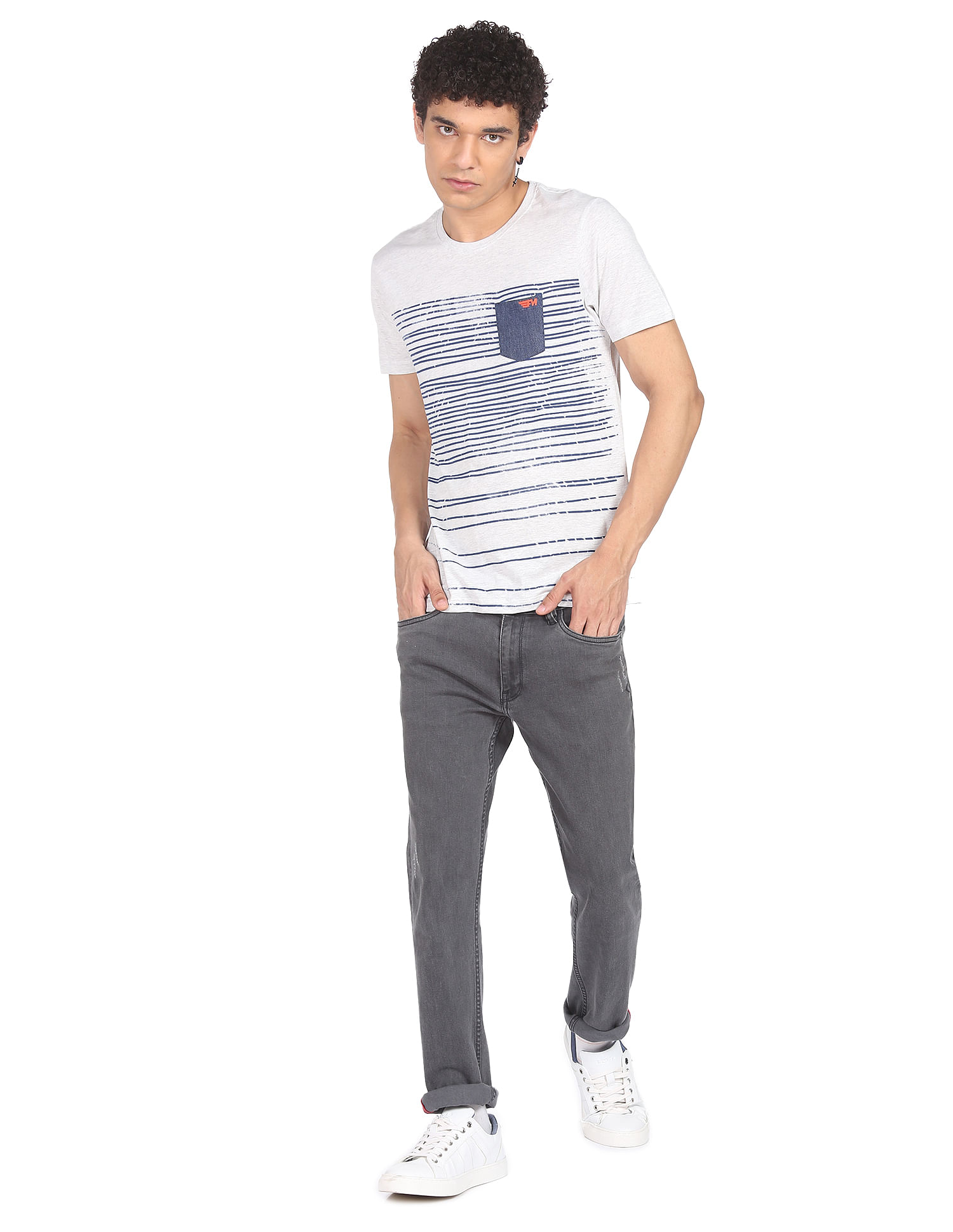 Flying Machine Horizontal Stripe Heathered T-Shirt
