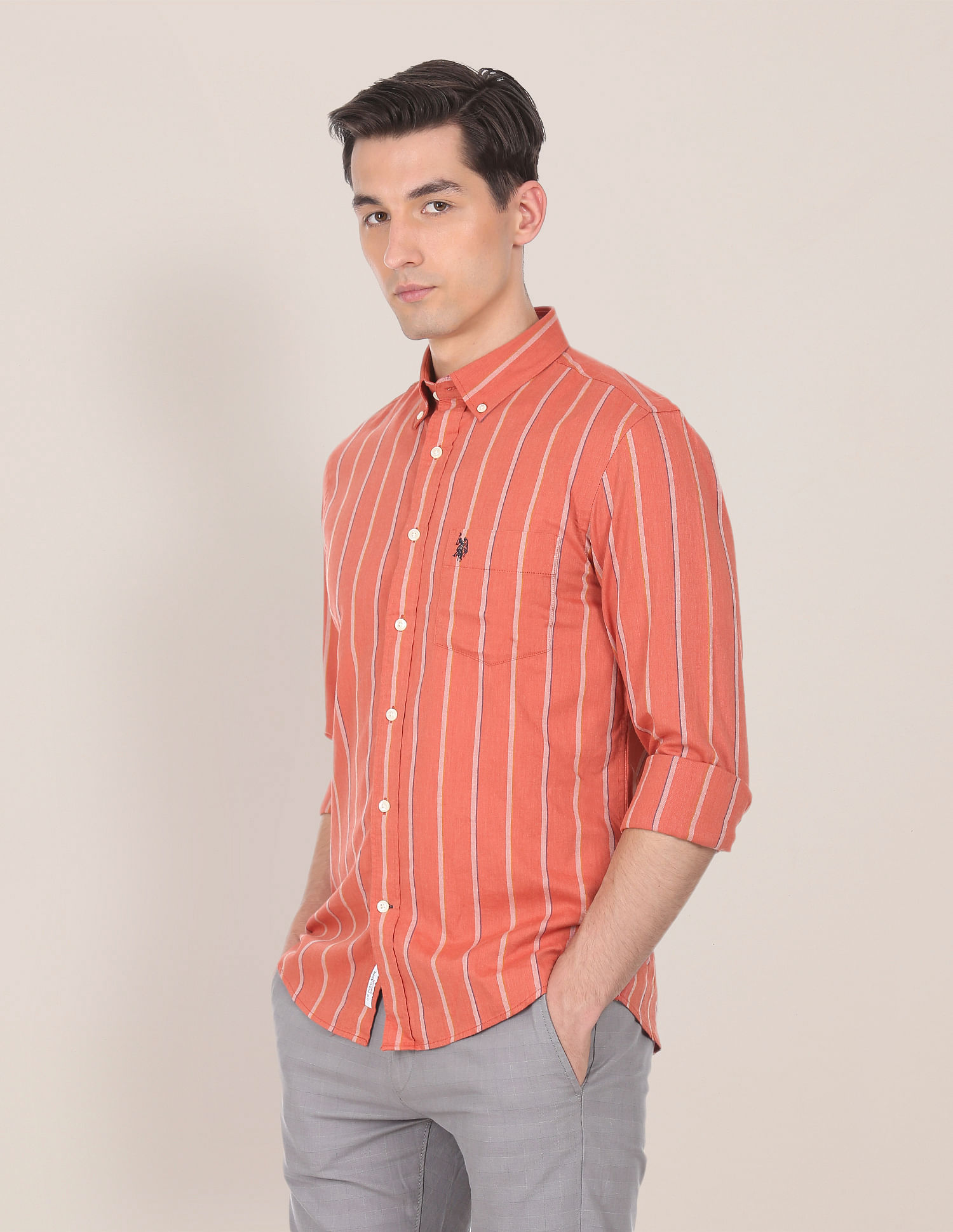 orange shirt white collar