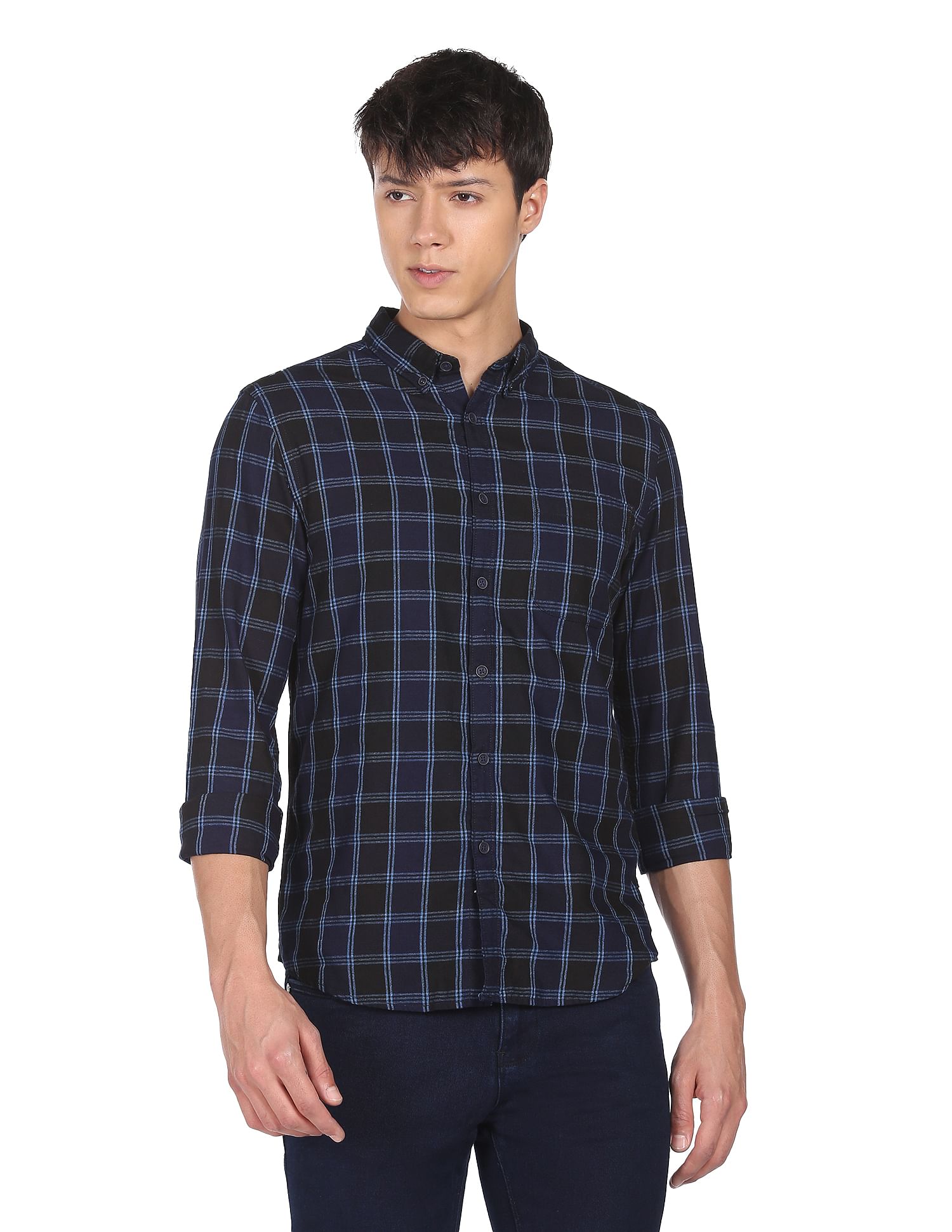 Flying Machine Plaid Check Twill Cotton Shirt
