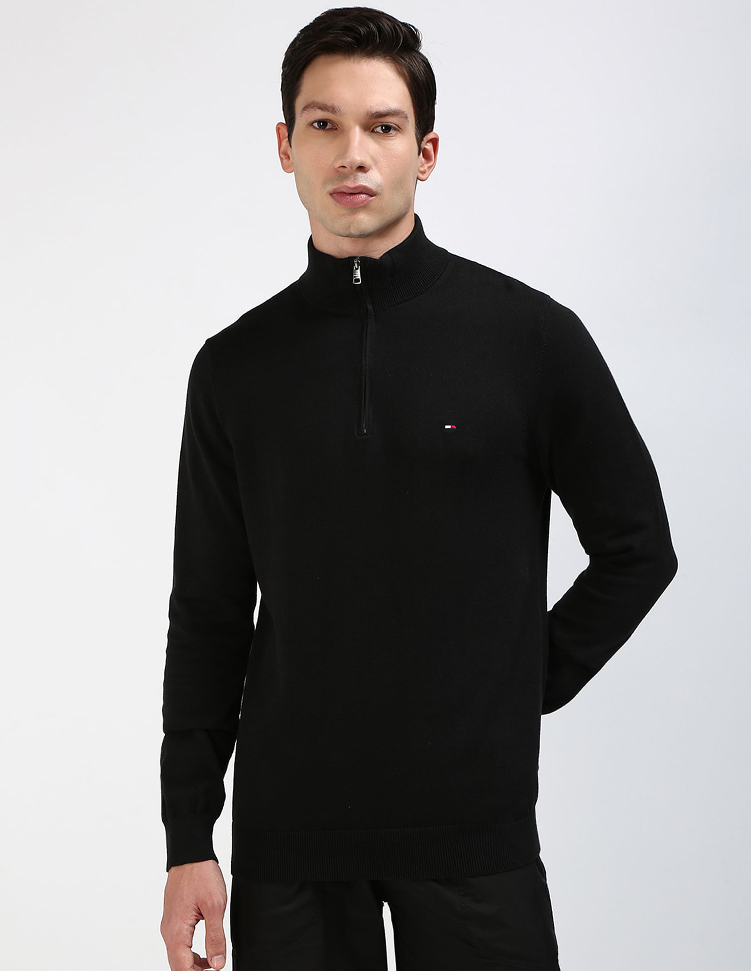 Tommy Hilfiger Cotton Zip Mock Neck Sweater