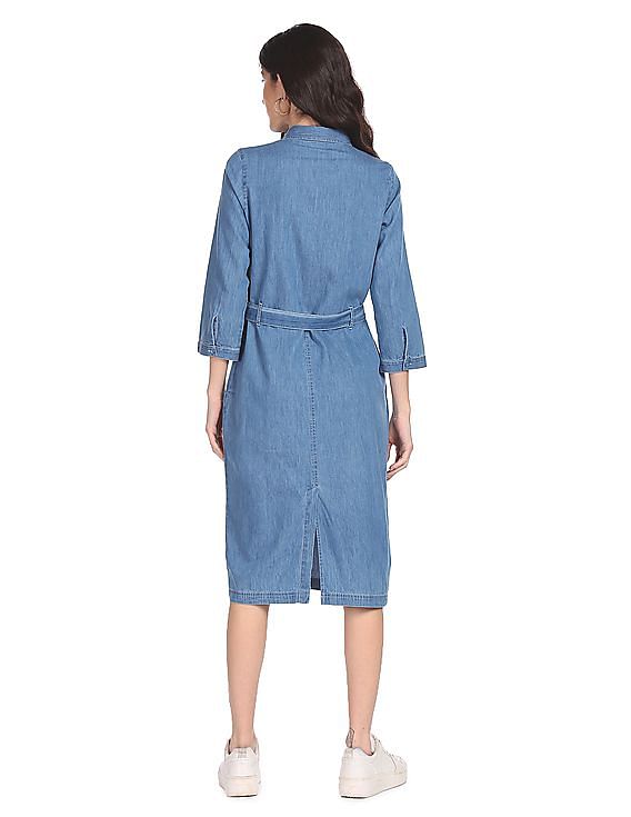 Flying Machine Women Spread Collar Washed Dress