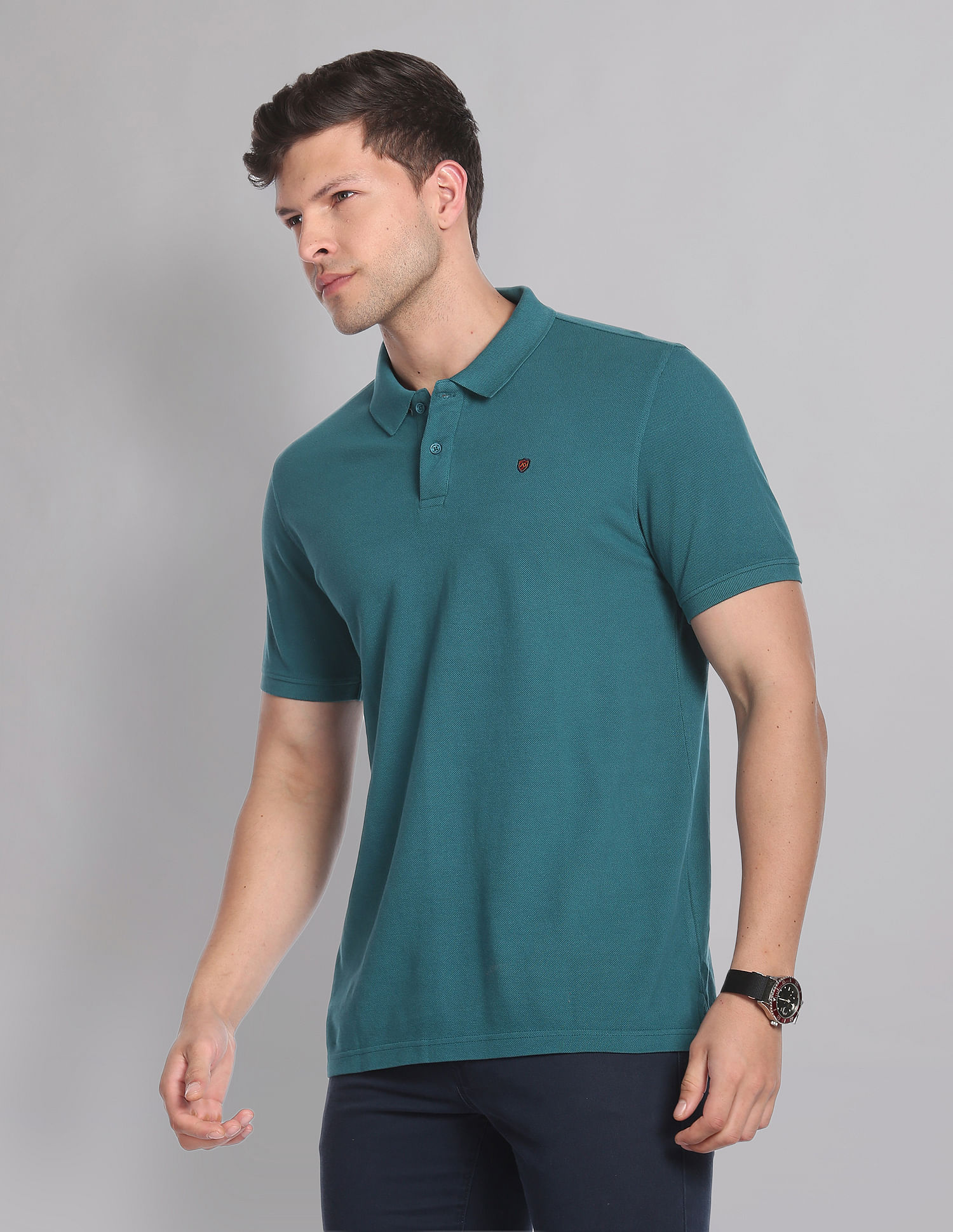 AD by Arvind Cotton Solid Polo Shirt