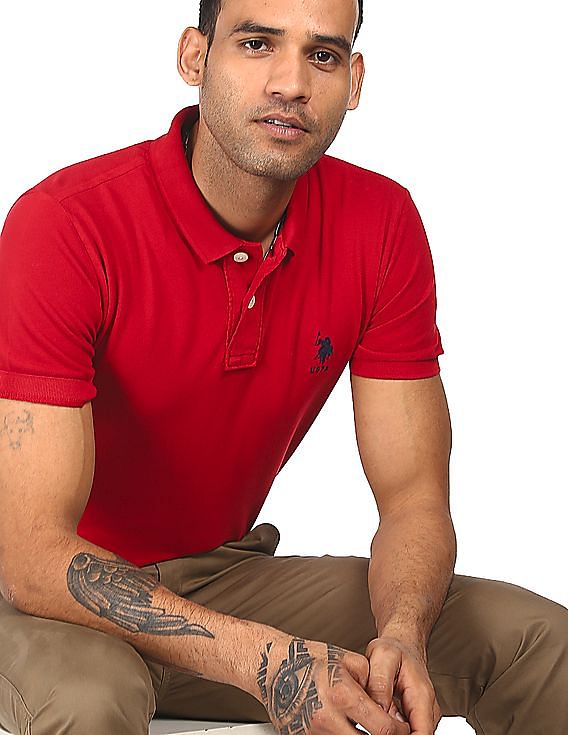 U.S. Polo Assn. Men Red Solid Polo T-Shirt