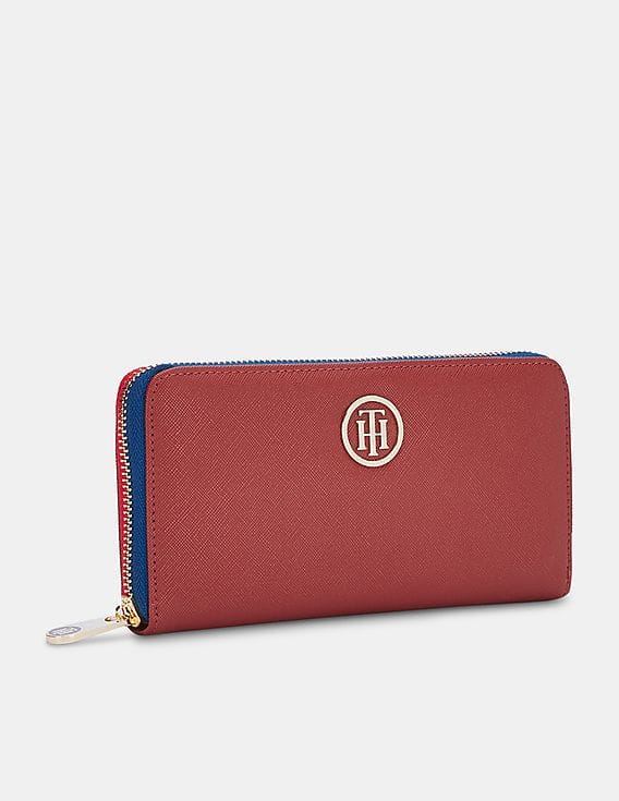 Buy Tommy Hilfiger Women Red Textured Zip Around Wallet