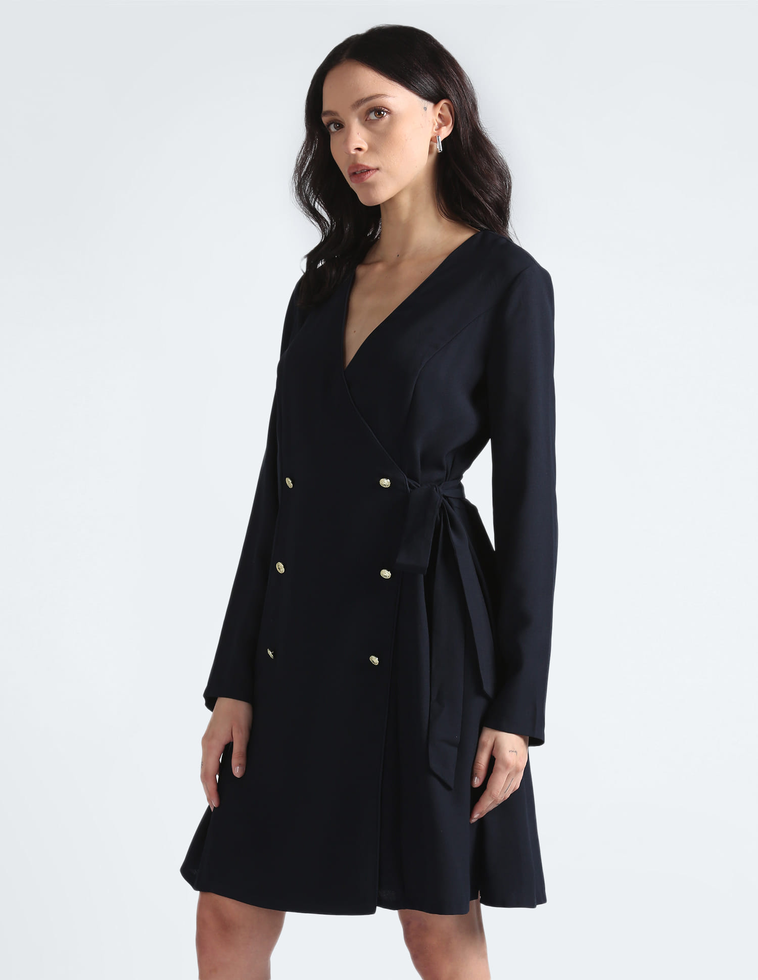 Wrap Dress Cheap Blazer Dress Black Wrap Over Tie Waist Blazer
