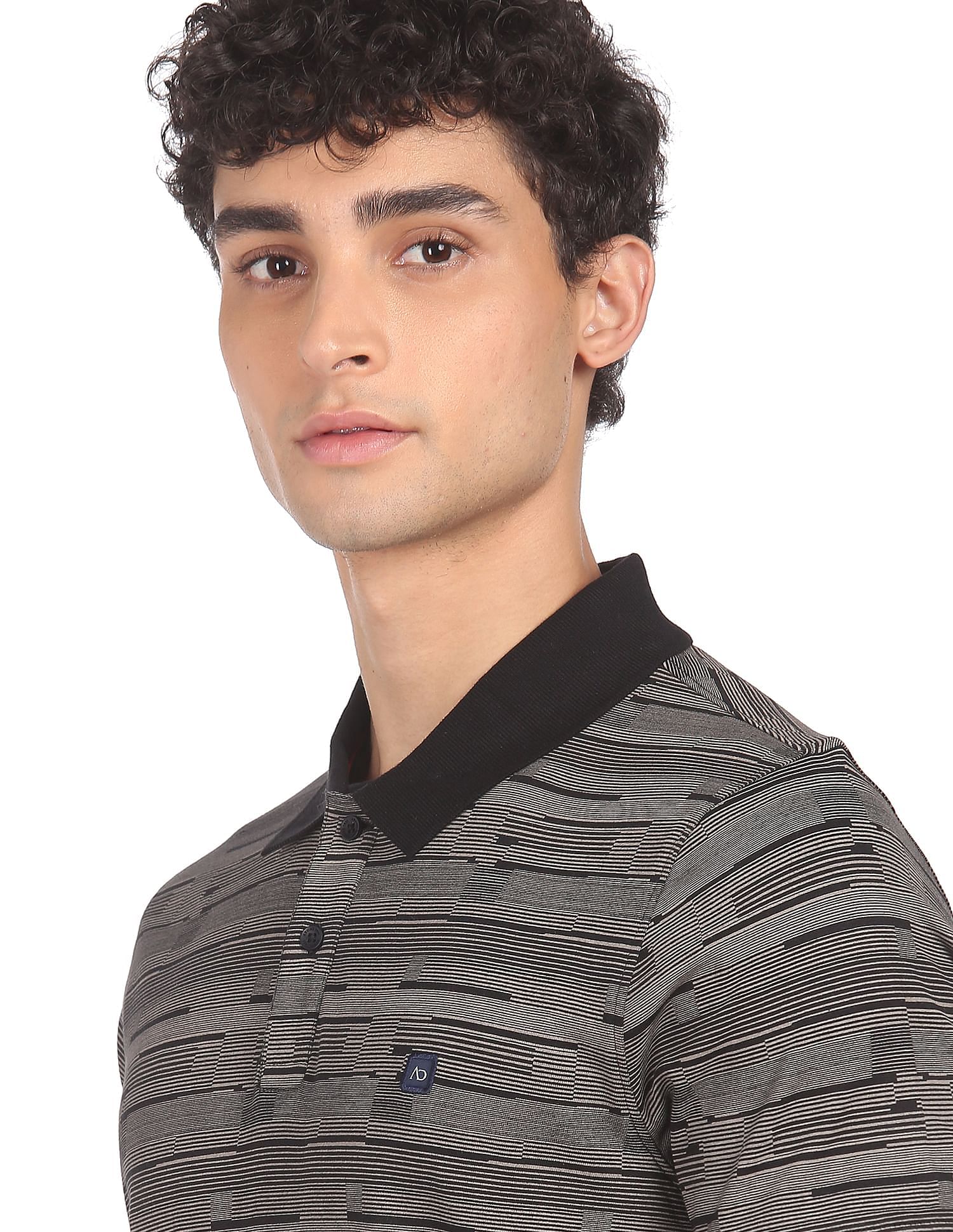 AD by Arvind Cotton Geometric Printed Polo Shirt