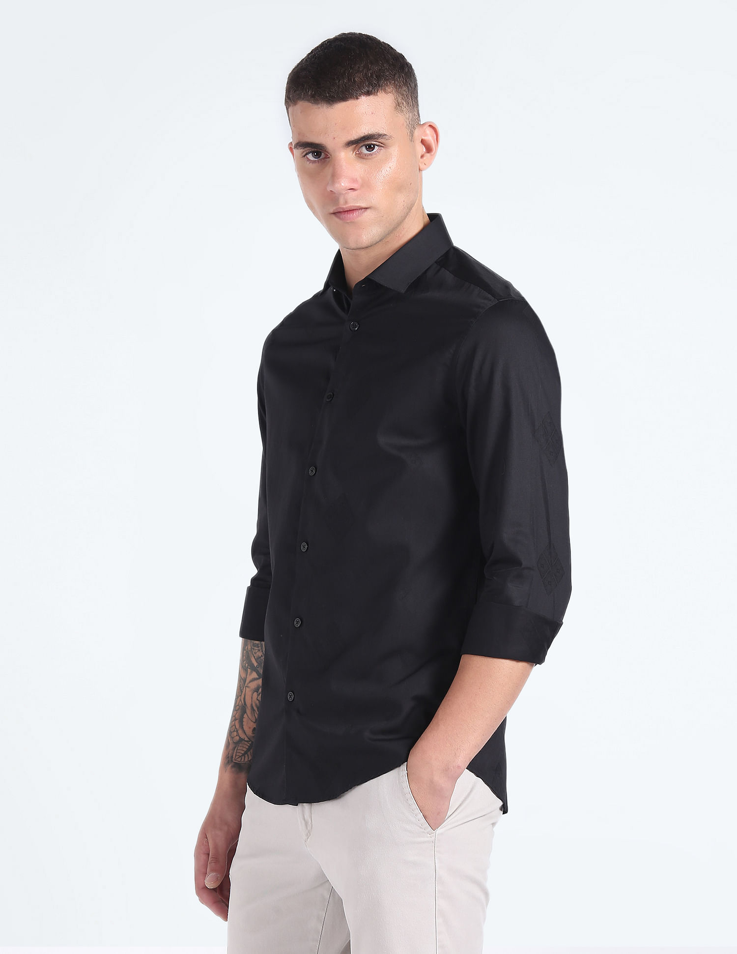 Flying Machine Patterned Jacquard Cotton Shirt