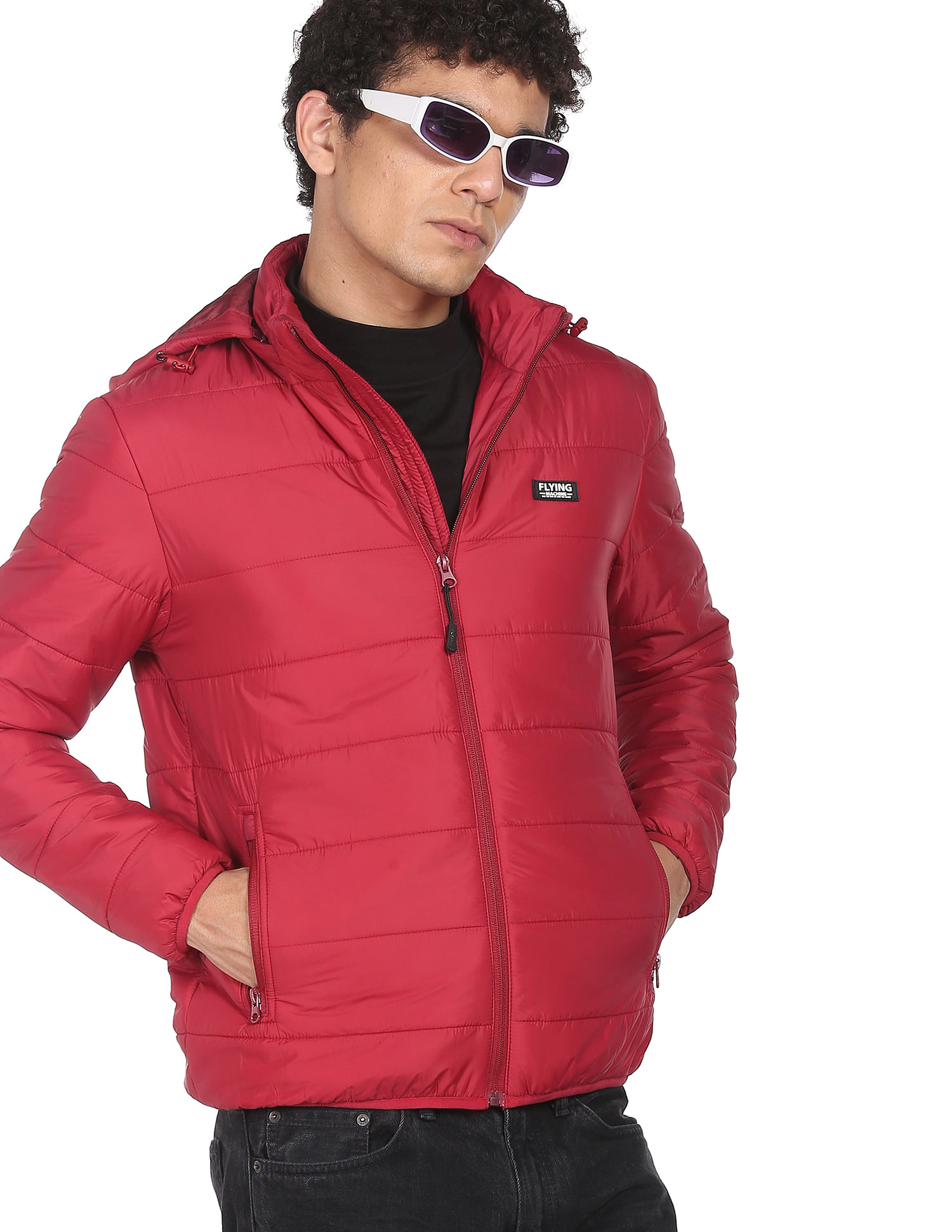 Tommy Hilfiger Denim Down Puffer Jacket Detachable Hood in Red