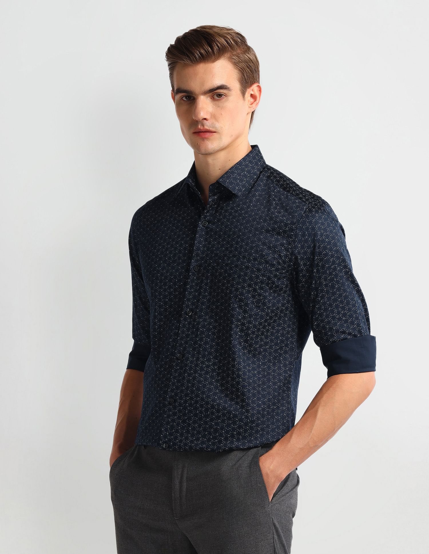Arrow Geometric Print Satin Shirt