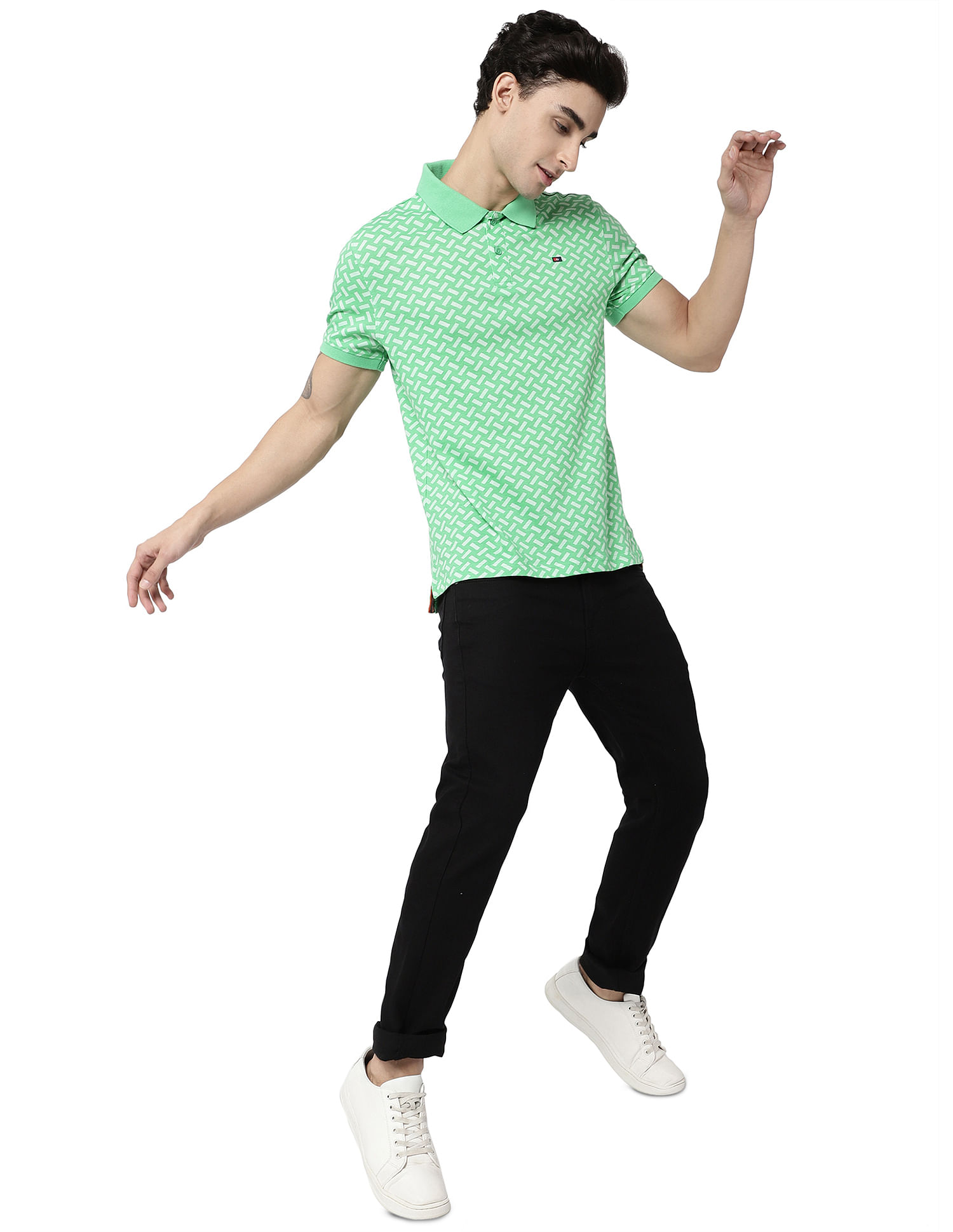 AD by Arvind Geometric Print Cotton Polo Shirt