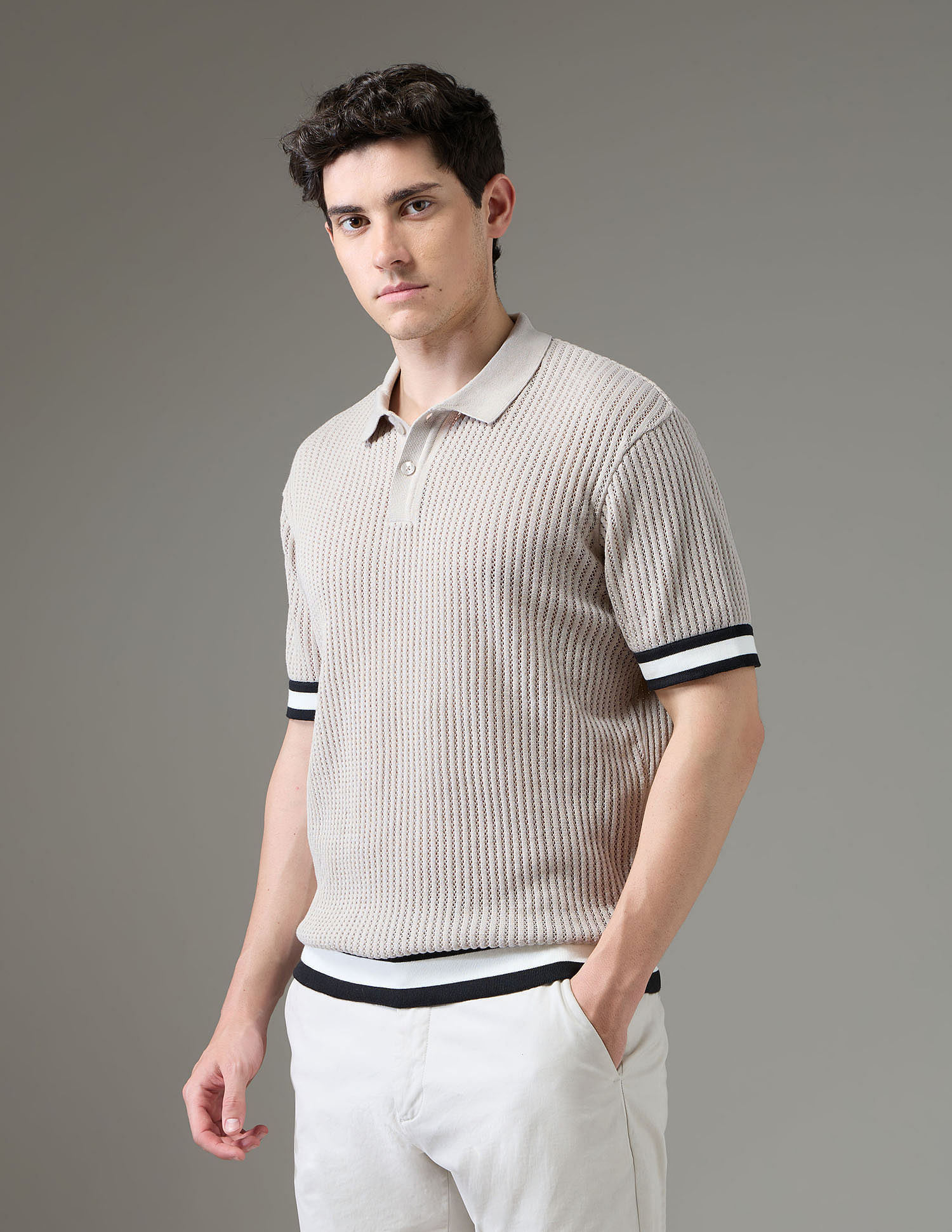 Arrow Newyork Textured Regular Fit Night Is Young Polo Shirt