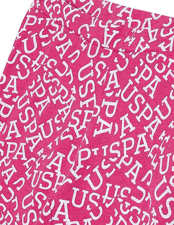 U.S. Polo Assn. Kids Elasticized Waist Brand Print Leggings