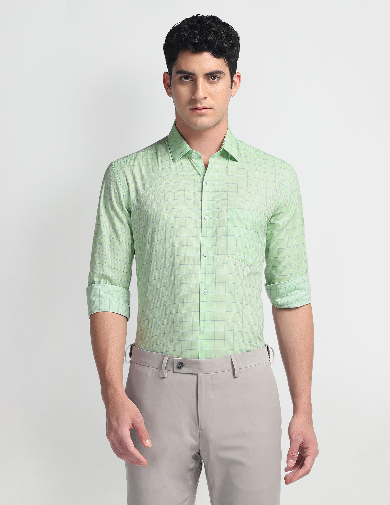 Arrow Windowpane Check Manhattan Slim Shirt